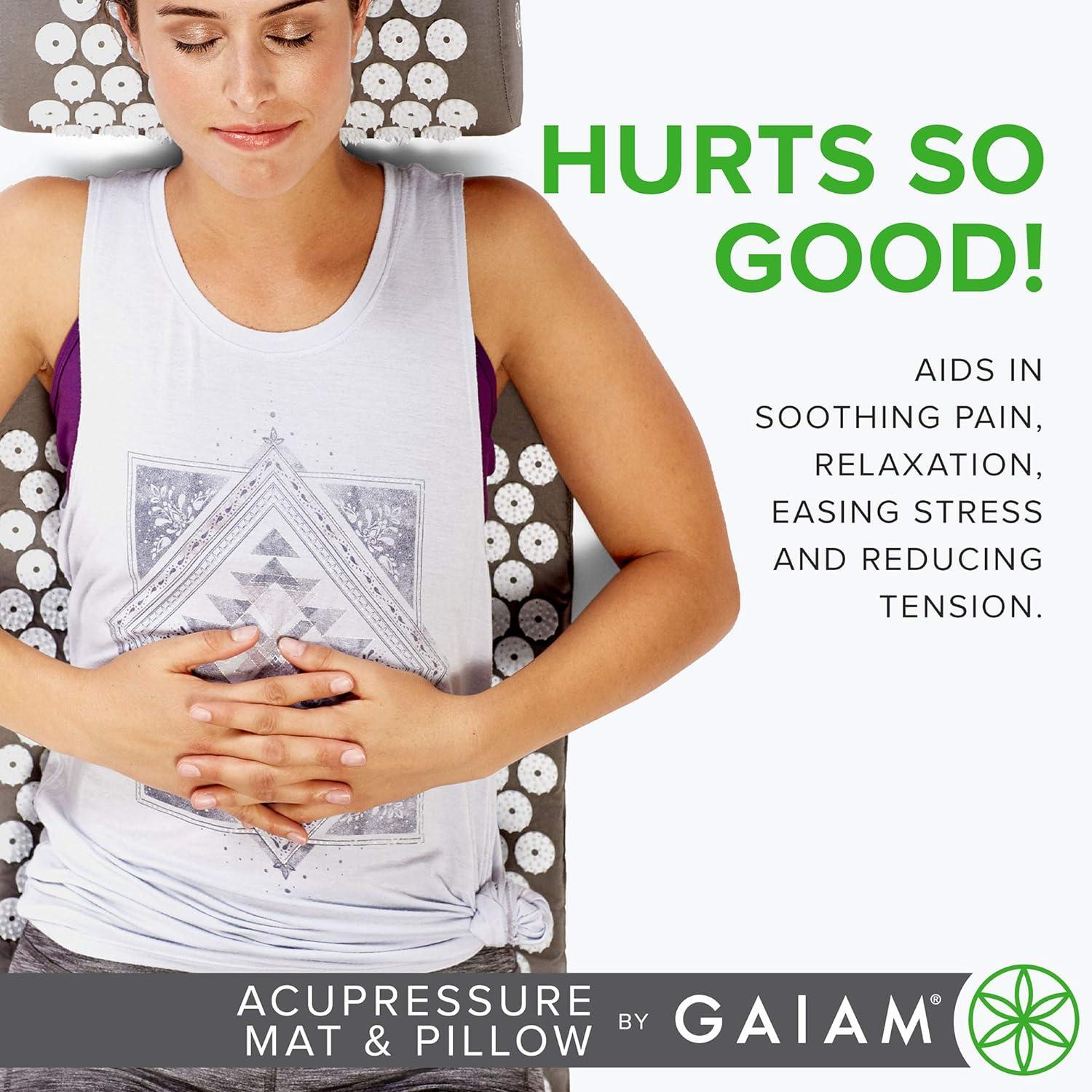 imageGaiam Acupressure Mat and Pillow Set Acupuncture Style Massage Mat ampamp Pillow Relief for Sciatic Nerve Muscle Tension Fibromyalgia Neck Shoulder ampamp Back Pain Migraine ampamp Headaches and Insomnia Grey