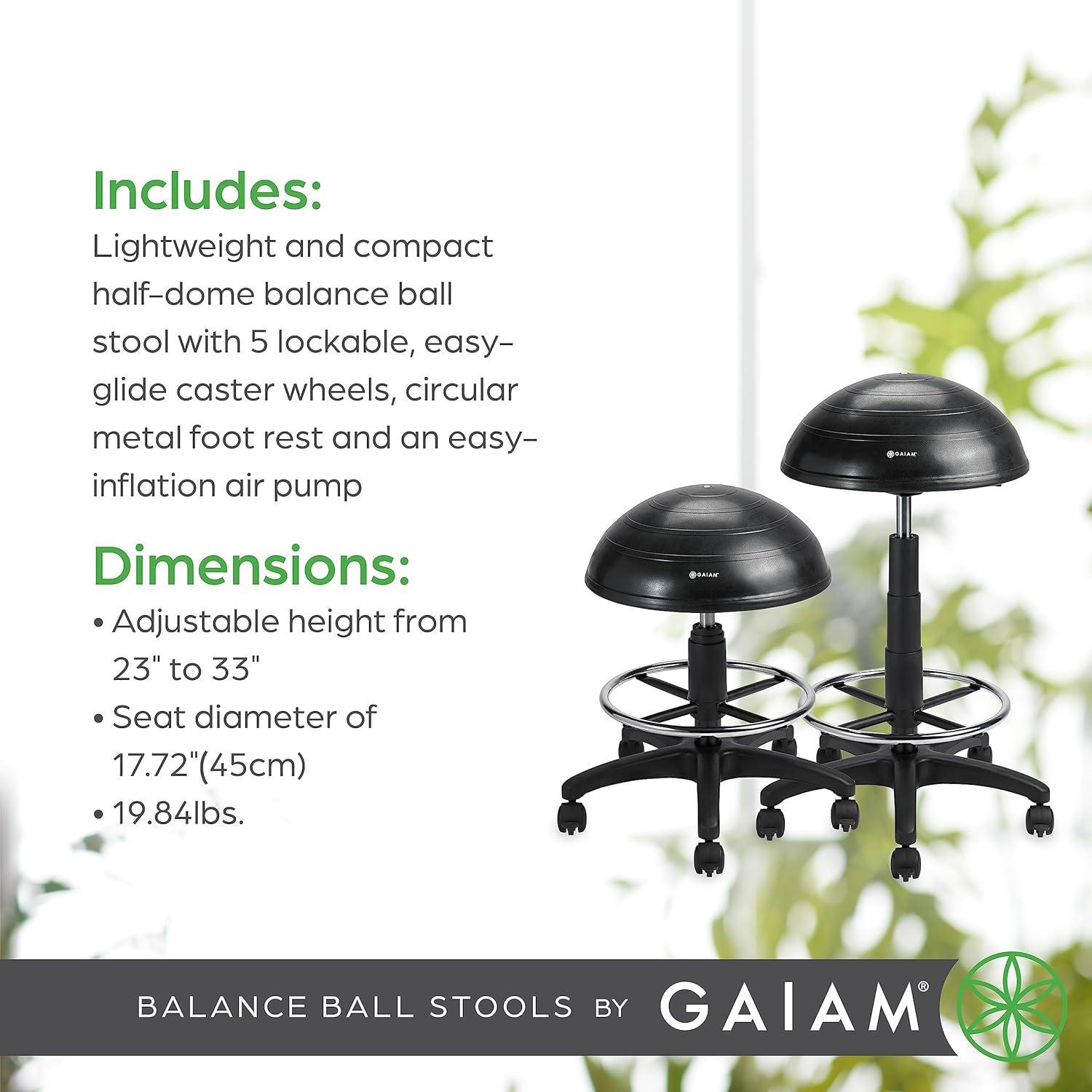 imageGaiam Balance Ball Chair Stool HalfDome Stability Ball Adjustable Tall OfficeBlack 33Inch