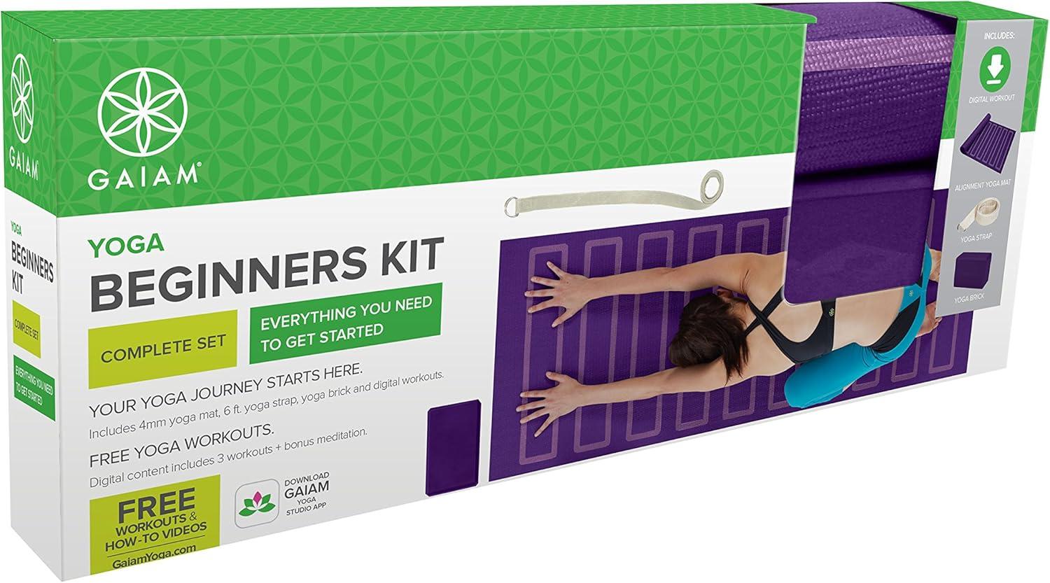 imageGaiam Beginners Yoga Starter Kit Yoga Mat Yoga Block Yoga StrapPurple