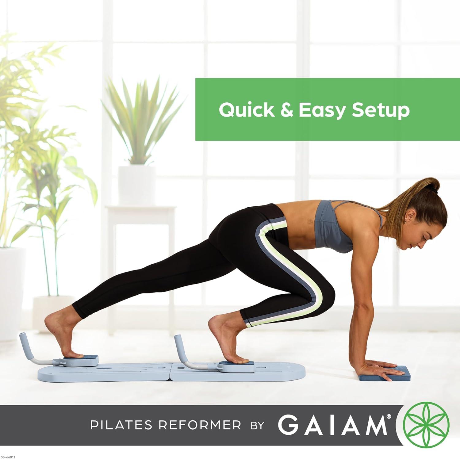 imageGaiam Compact Pilates Reformer Machine Dusty Blue at Home Pilates Kit with Resistance Bands Handles Knee Pad and Workout Guide for Strength Flexibility and Core Training Easy Setup