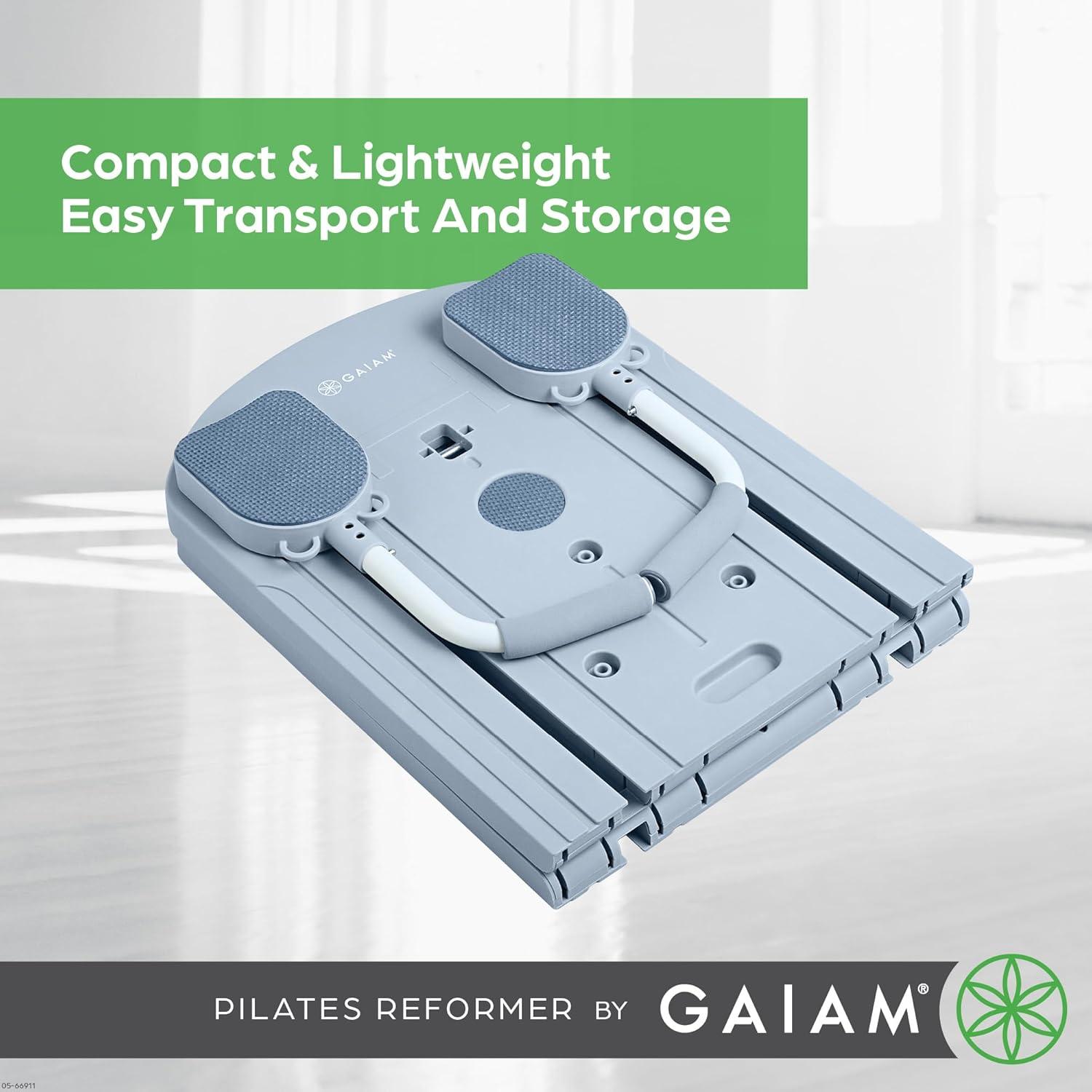 imageGaiam Compact Pilates Reformer Machine Dusty Blue at Home Pilates Kit with Resistance Bands Handles Knee Pad and Workout Guide for Strength Flexibility and Core Training Easy Setup