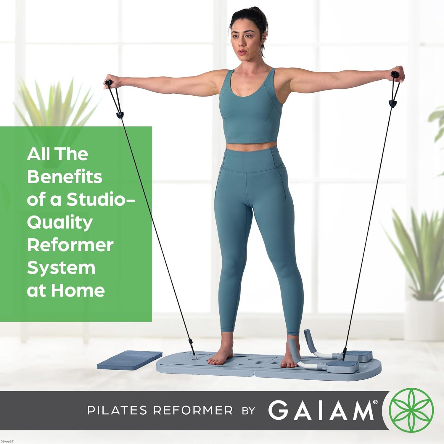 imageGaiam Compact Pilates Reformer Machine Dusty Blue at Home Pilates Kit with Resistance Bands Handles Knee Pad and Workout Guide for Strength Flexibility and Core Training Easy Setup