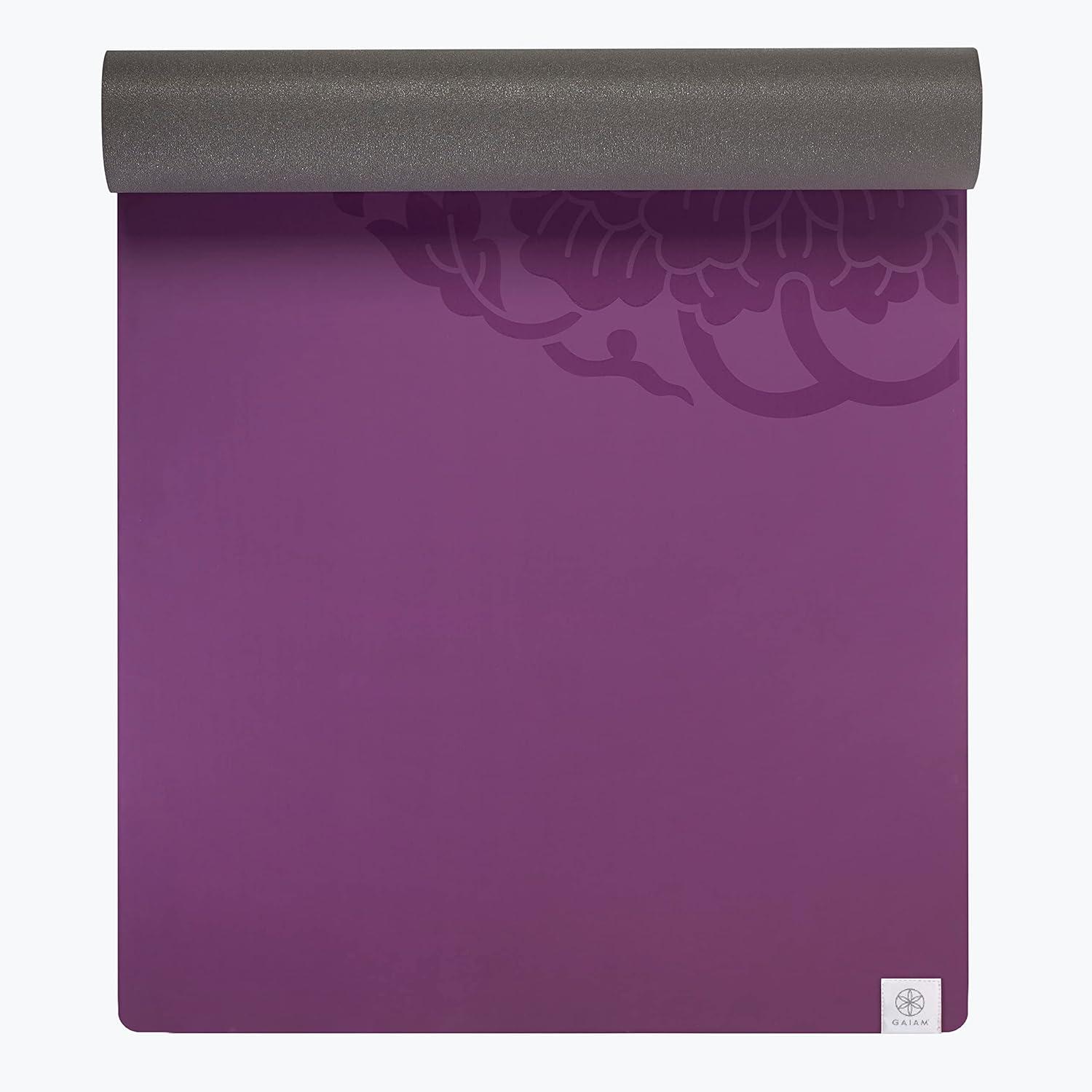 imageGaiam DryGrip Yoga Mat 5mm Thick NonSlip Exercise ampamp Fitness Mat for Standard or Hot Yoga Pilates and Floor Workouts Cushioned Support NonSlip Coat 68 x 24 InchesPurple