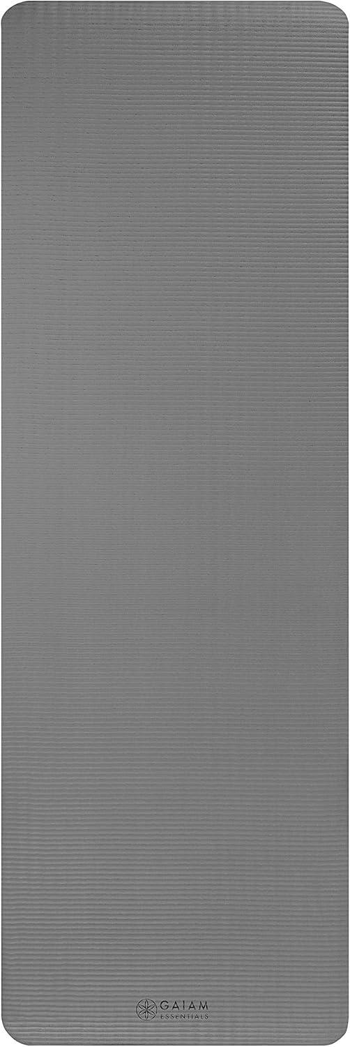 imageGaiam Essentials 25quot Thick 10mm Yoga ampamp Pilates Fitness ampamp Exercise Mat with EasyCinch Carrier Strap Cushion Support For Fitness and Gym WorkoutsGrey