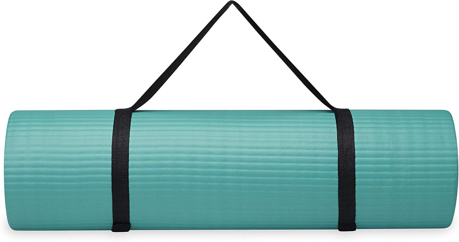 imageGaiam Essentials 25quot Thick 10mm Yoga ampamp Pilates Fitness ampamp Exercise Mat with EasyCinch Carrier Strap Cushion Support For Fitness and Gym WorkoutsTeal