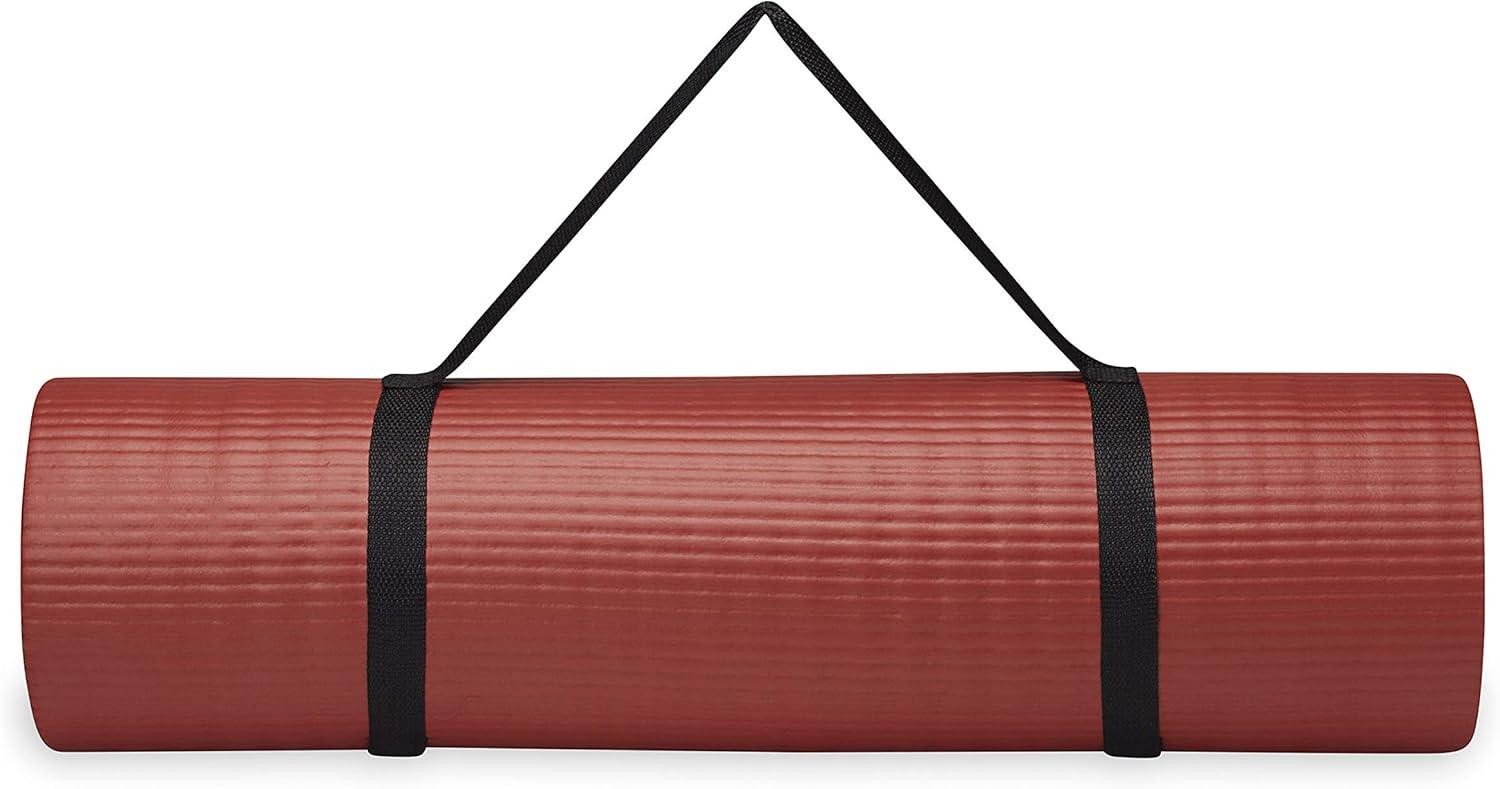 imageGaiam Essentials 25quot Thick 10mm Yoga ampamp Pilates Fitness ampamp Exercise Mat with EasyCinch Carrier Strap Cushion Support For Fitness and Gym WorkoutsRed