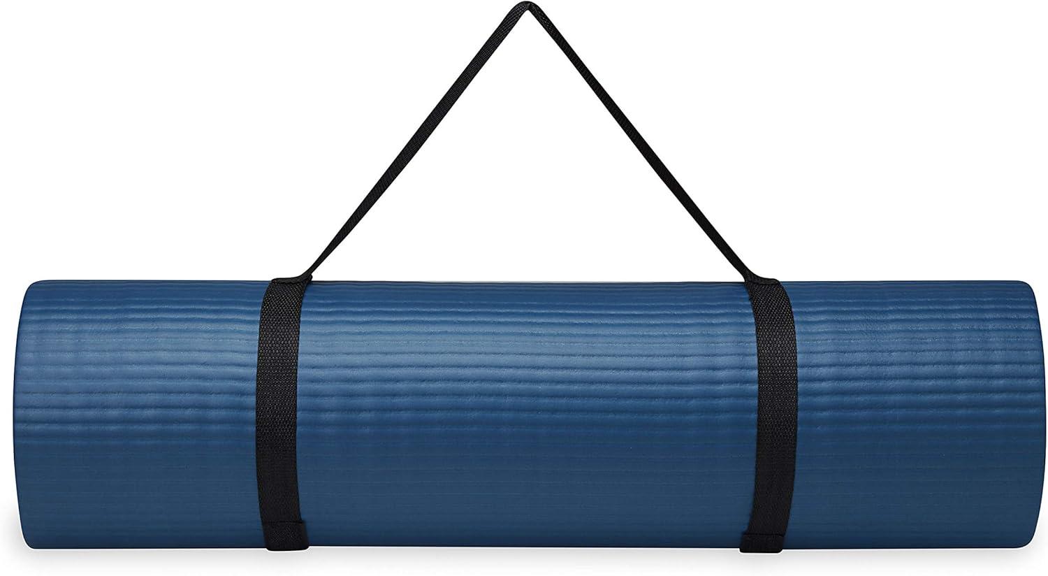 imageGaiam Essentials 25quot Thick 10mm Yoga ampamp Pilates Fitness ampamp Exercise Mat with EasyCinch Carrier Strap Cushion Support For Fitness and Gym WorkoutsNavy