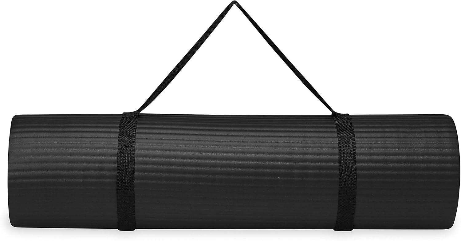 imageGaiam Essentials 25quot Thick 10mm Yoga ampamp Pilates Fitness ampamp Exercise Mat with EasyCinch Carrier Strap Cushion Support For Fitness and Gym WorkoutsBlack