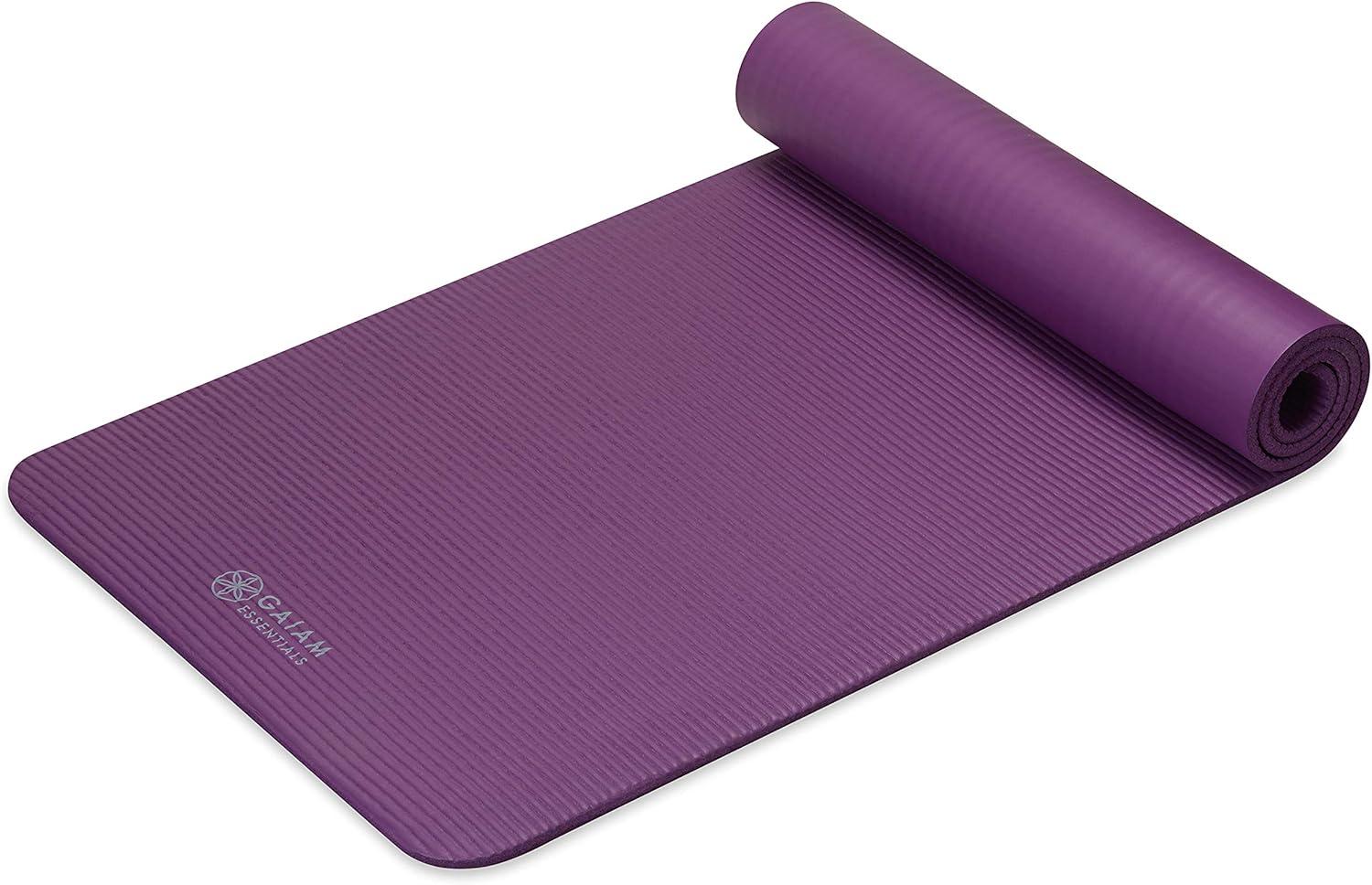 imageGaiam Essentials 25quot Thick 10mm Yoga ampamp Pilates Fitness ampamp Exercise Mat with EasyCinch Carrier Strap Cushion Support For Fitness and Gym WorkoutsPurple