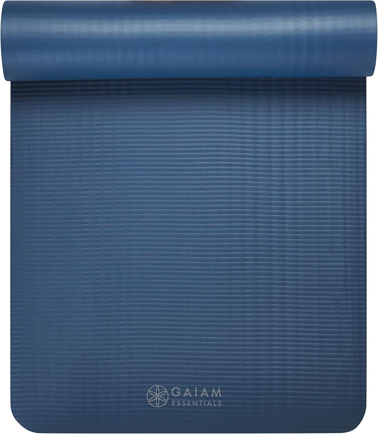 imageGaiam Essentials 25quot Thick 10mm Yoga ampamp Pilates Fitness ampamp Exercise Mat with EasyCinch Carrier Strap Cushion Support For Fitness and Gym WorkoutsNavy