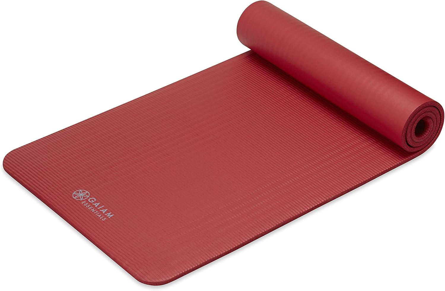 imageGaiam Essentials 25quot Thick 10mm Yoga ampamp Pilates Fitness ampamp Exercise Mat with EasyCinch Carrier Strap Cushion Support For Fitness and Gym WorkoutsRed