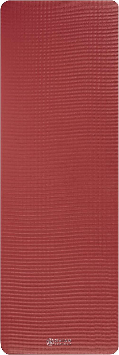 imageGaiam Essentials 25quot Thick 10mm Yoga ampamp Pilates Fitness ampamp Exercise Mat with EasyCinch Carrier Strap Cushion Support For Fitness and Gym WorkoutsRed