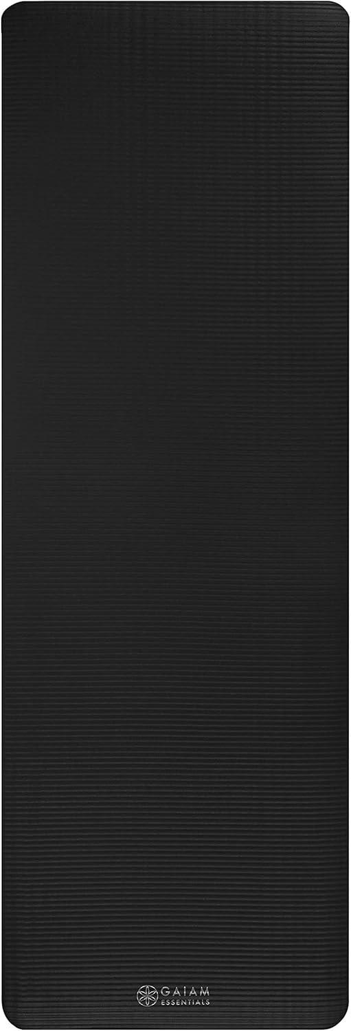 imageGaiam Essentials 25quot Thick 10mm Yoga ampamp Pilates Fitness ampamp Exercise Mat with EasyCinch Carrier Strap Cushion Support For Fitness and Gym WorkoutsBlack