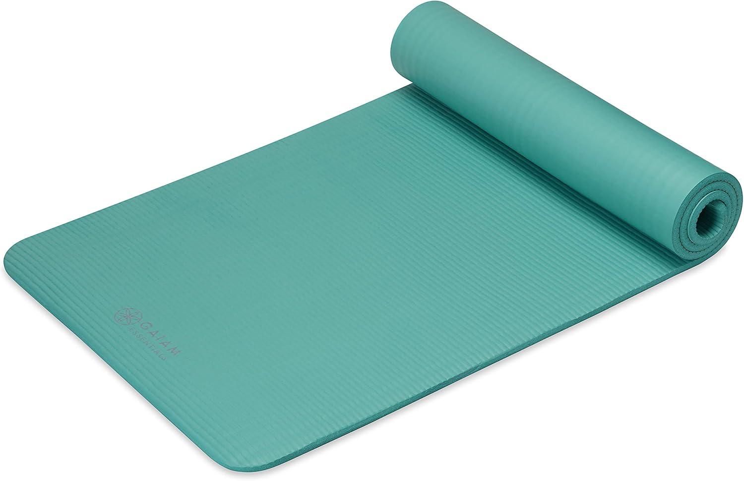 imageGaiam Essentials 25quot Thick 10mm Yoga ampamp Pilates Fitness ampamp Exercise Mat with EasyCinch Carrier Strap Cushion Support For Fitness and Gym WorkoutsTeal