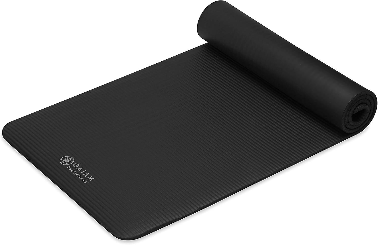 imageGaiam Essentials 25quot Thick 10mm Yoga ampamp Pilates Fitness ampamp Exercise Mat with EasyCinch Carrier Strap Cushion Support For Fitness and Gym WorkoutsBlack