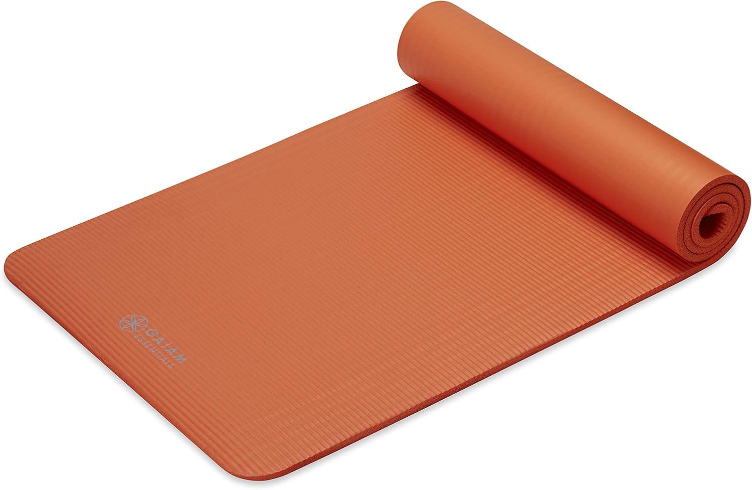 imageGaiam Essentials 25quot Thick 10mm Yoga ampamp Pilates Fitness ampamp Exercise Mat with EasyCinch Carrier Strap Cushion Support For Fitness and Gym WorkoutsOrange