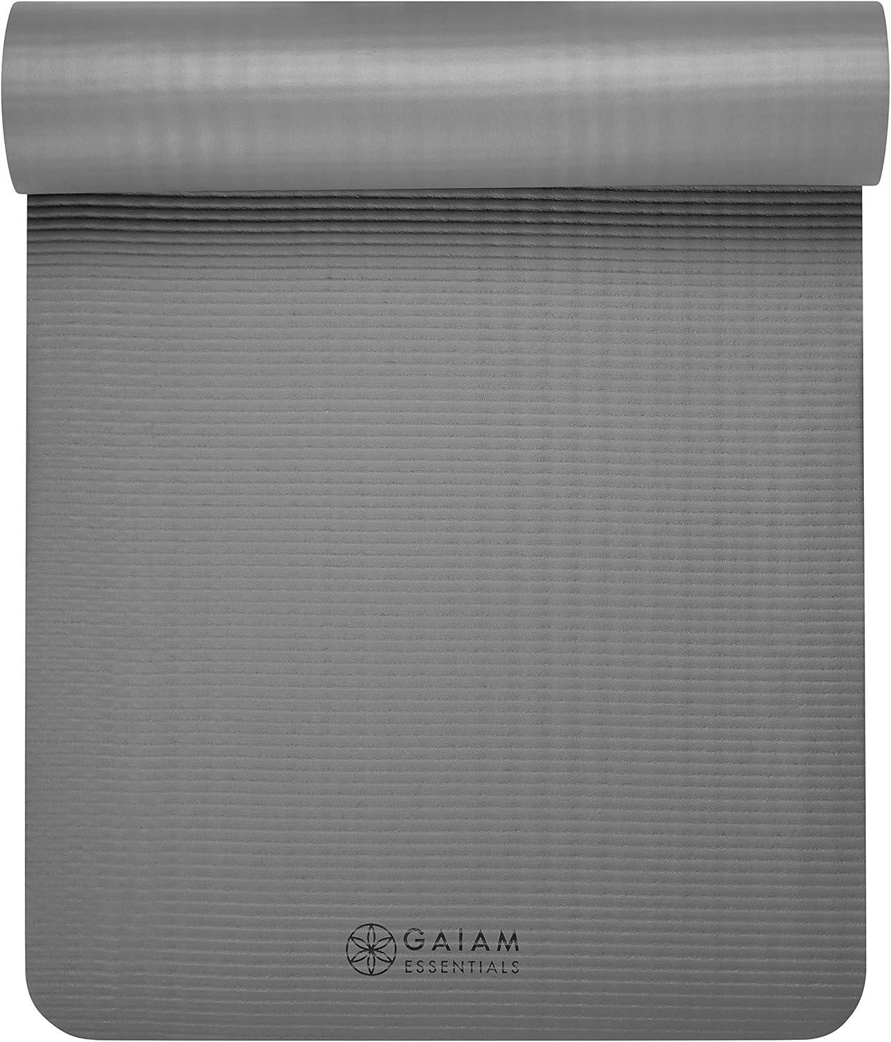 imageGaiam Essentials 25quot Thick 10mm Yoga ampamp Pilates Fitness ampamp Exercise Mat with EasyCinch Carrier Strap Cushion Support For Fitness and Gym WorkoutsGrey