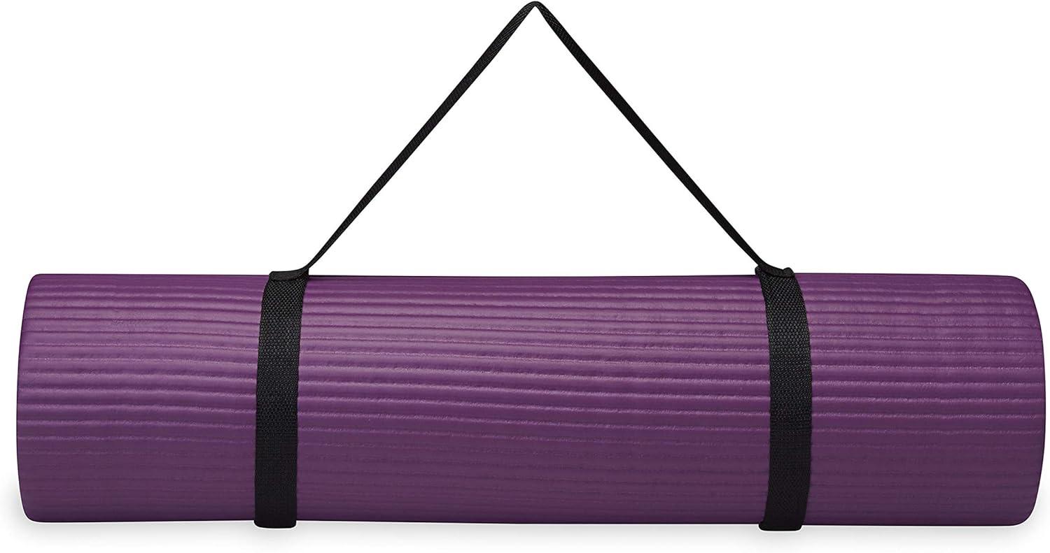 imageGaiam Essentials 25quot Thick 10mm Yoga ampamp Pilates Fitness ampamp Exercise Mat with EasyCinch Carrier Strap Cushion Support For Fitness and Gym WorkoutsPurple