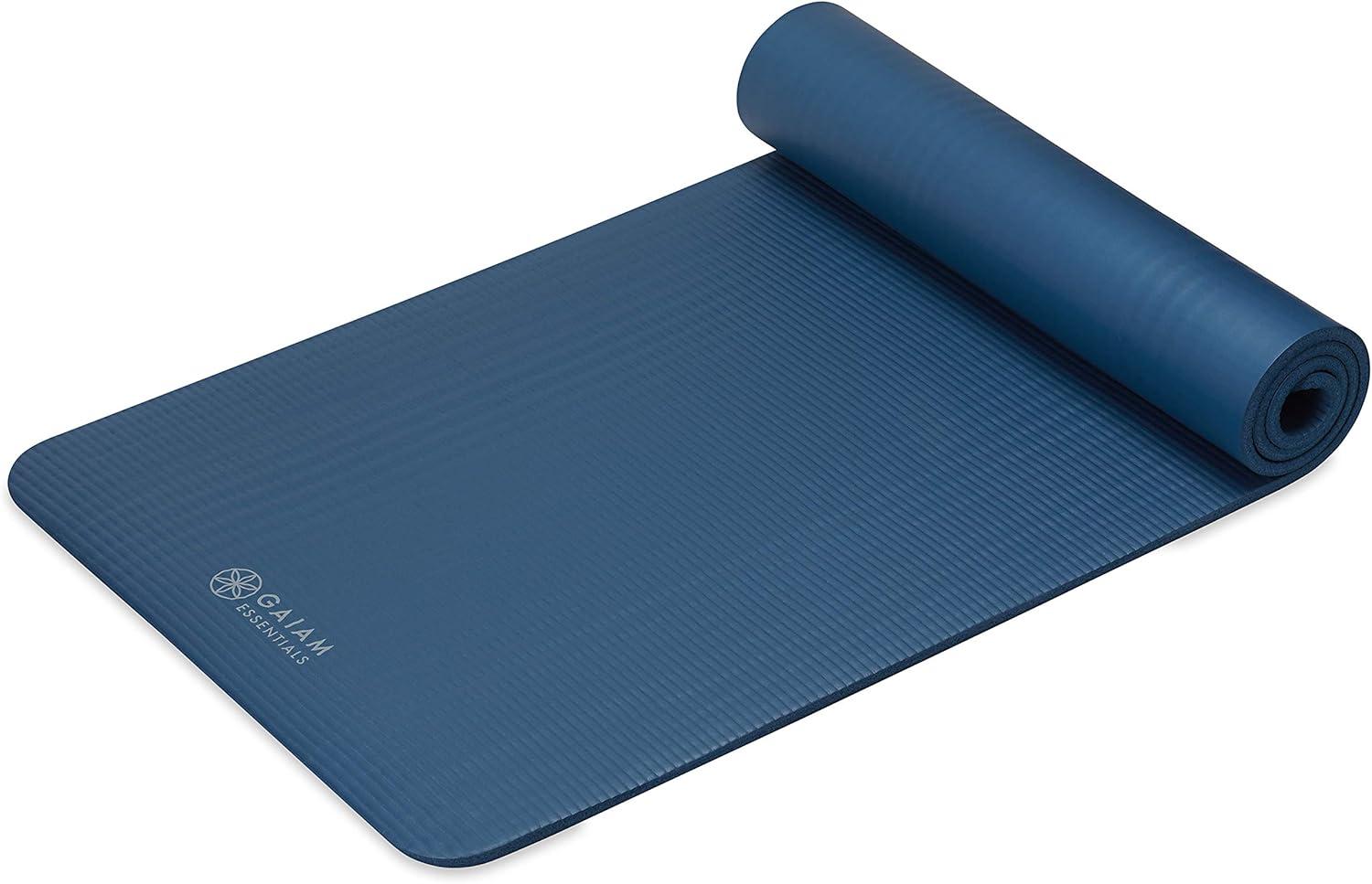 imageGaiam Essentials 25quot Thick 10mm Yoga ampamp Pilates Fitness ampamp Exercise Mat with EasyCinch Carrier Strap Cushion Support For Fitness and Gym WorkoutsNavy
