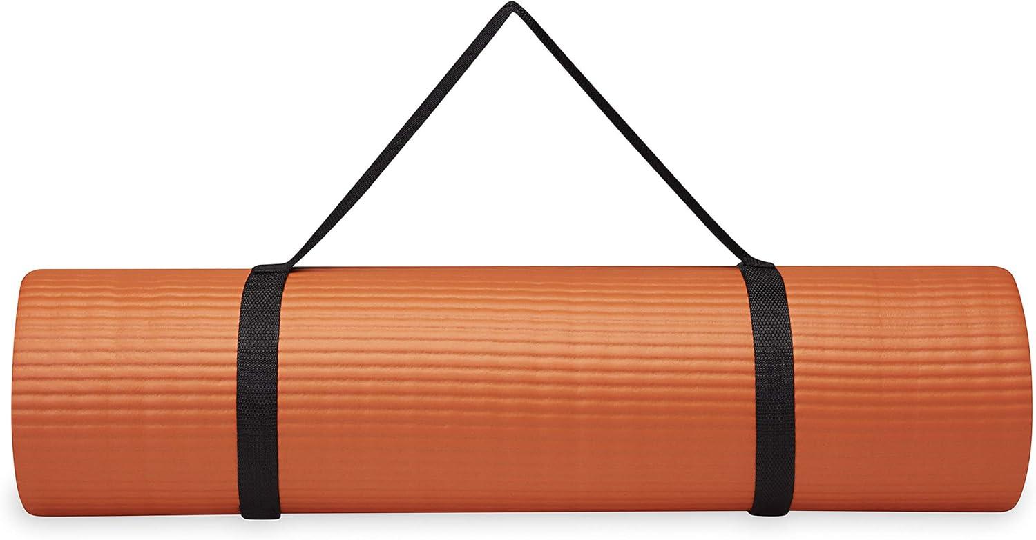 imageGaiam Essentials 25quot Thick 10mm Yoga ampamp Pilates Fitness ampamp Exercise Mat with EasyCinch Carrier Strap Cushion Support For Fitness and Gym WorkoutsOrange