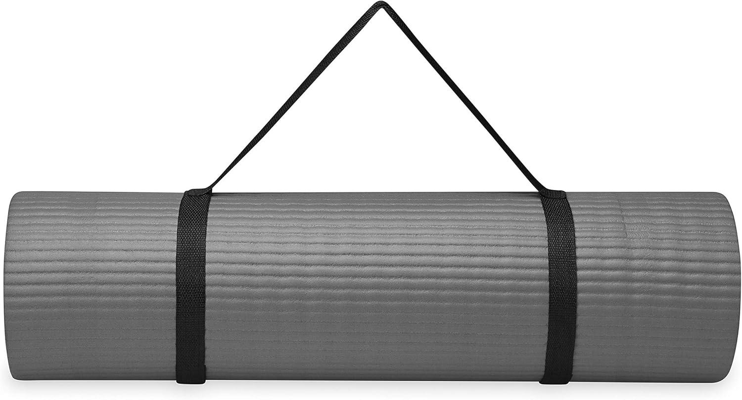 imageGaiam Essentials 25quot Thick 10mm Yoga ampamp Pilates Fitness ampamp Exercise Mat with EasyCinch Carrier Strap Cushion Support For Fitness and Gym WorkoutsGrey