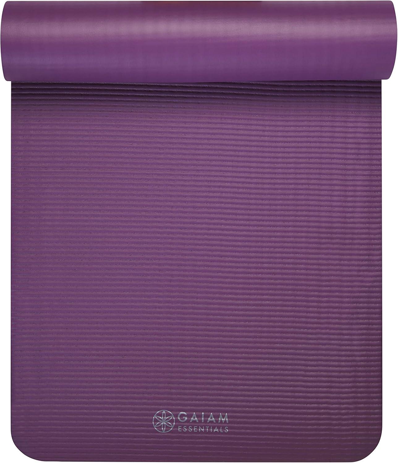 imageGaiam Essentials 25quot Thick 10mm Yoga ampamp Pilates Fitness ampamp Exercise Mat with EasyCinch Carrier Strap Cushion Support For Fitness and Gym WorkoutsPurple