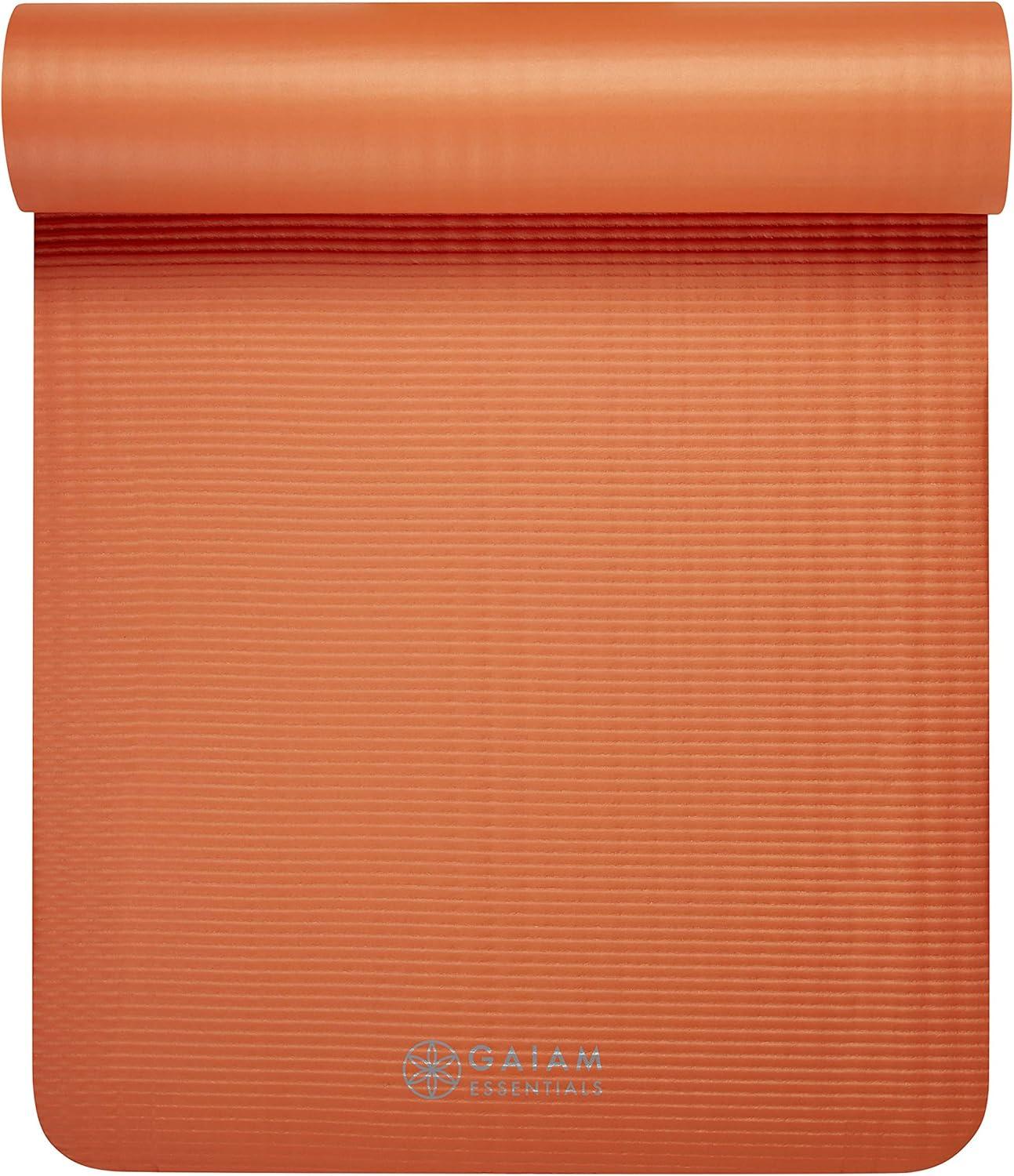 imageGaiam Essentials 25quot Thick 10mm Yoga ampamp Pilates Fitness ampamp Exercise Mat with EasyCinch Carrier Strap Cushion Support For Fitness and Gym WorkoutsOrange