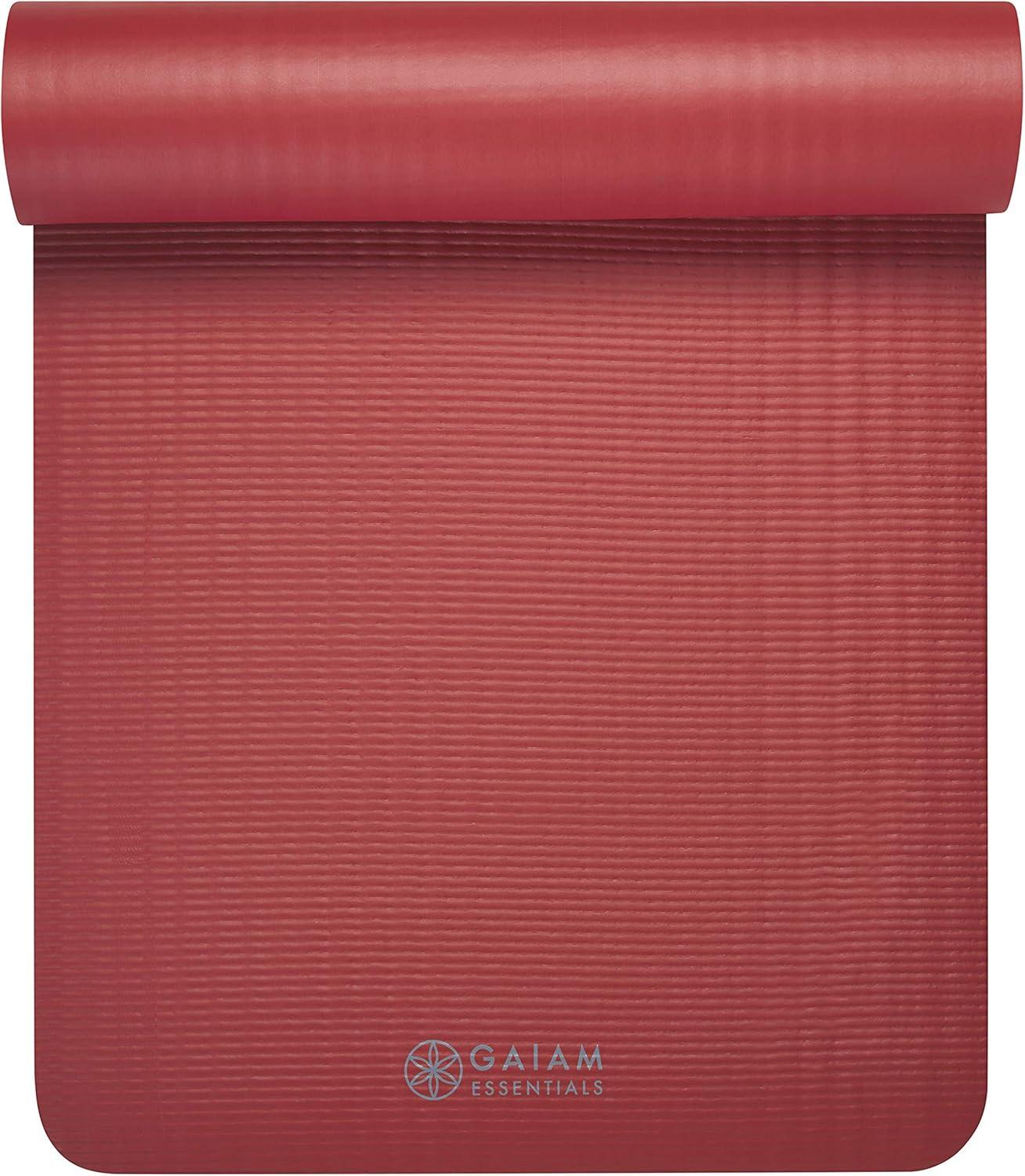 imageGaiam Essentials 25quot Thick 10mm Yoga ampamp Pilates Fitness ampamp Exercise Mat with EasyCinch Carrier Strap Cushion Support For Fitness and Gym WorkoutsRed