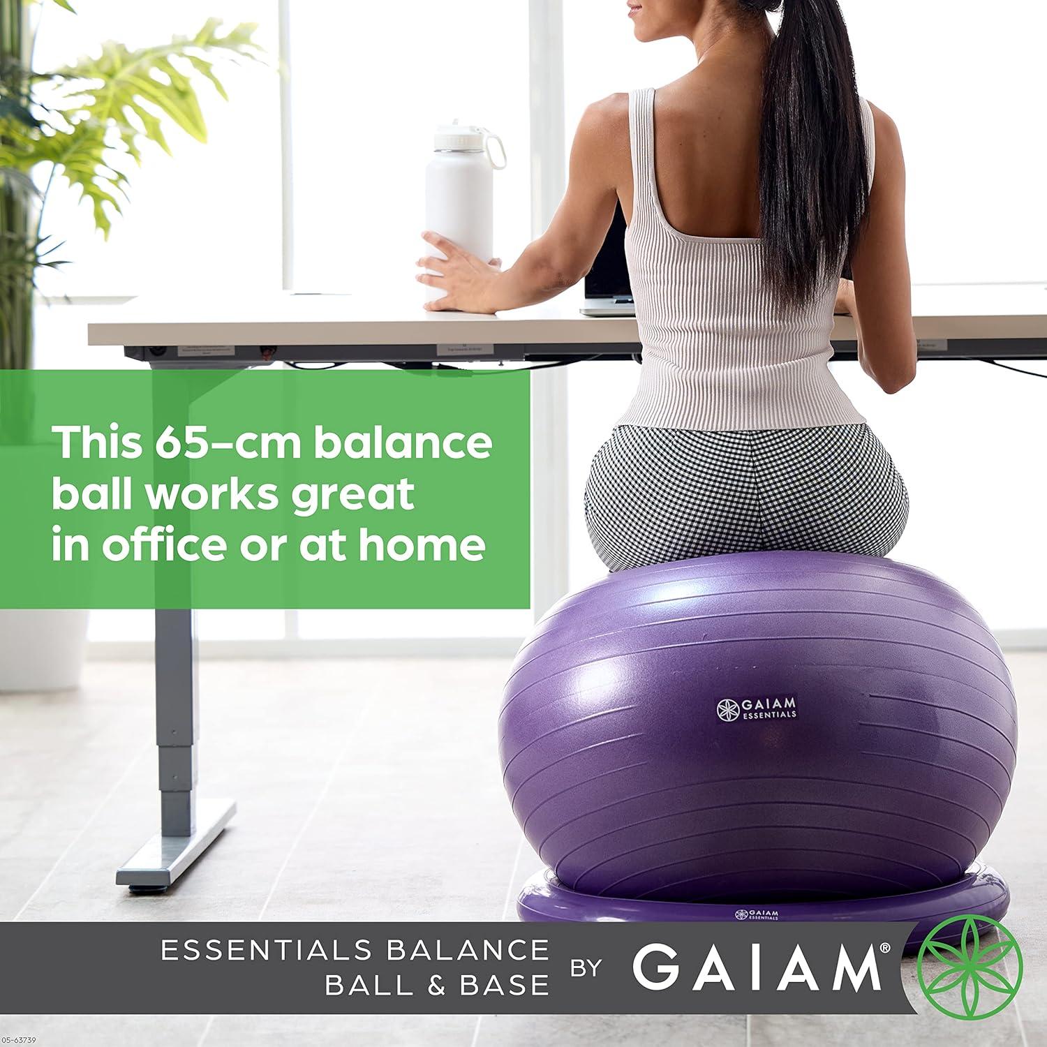 imageGaiam Essentials Balance Ball ampamp Base Kit 65cm Yoga Ball Chair Exercise Ball with Inflatable Ring Base for Home or Office Desk Includes Air PumpBlack