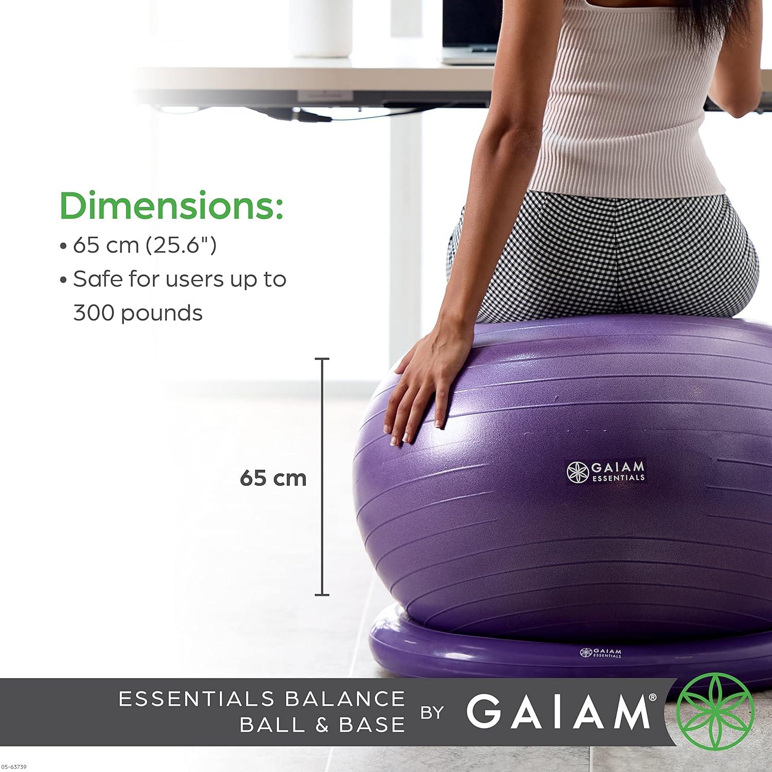 imageGaiam Essentials Balance Ball ampamp Base Kit 65cm Yoga Ball Chair Exercise Ball with Inflatable Ring Base for Home or Office Desk Includes Air PumpGrey