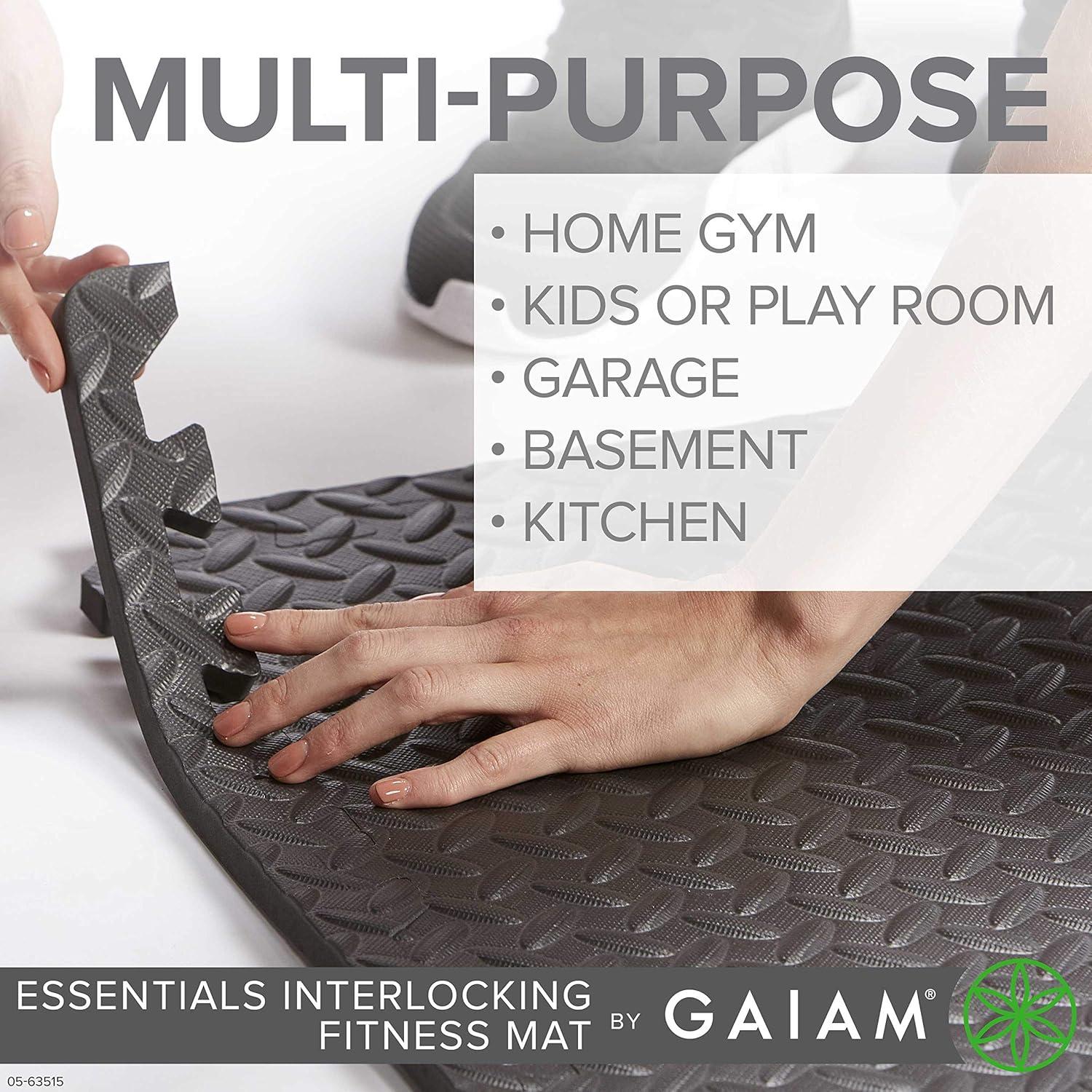 imageGaiam Essentials Interlocking Exercise Mat Square Puzzle Foam Tiles Home Gym Fitness Mat Workout Flooring MultiPurpose Use in Garage Basement KidsBaby Play Areas 235quot x 235quot x 048quot Thick