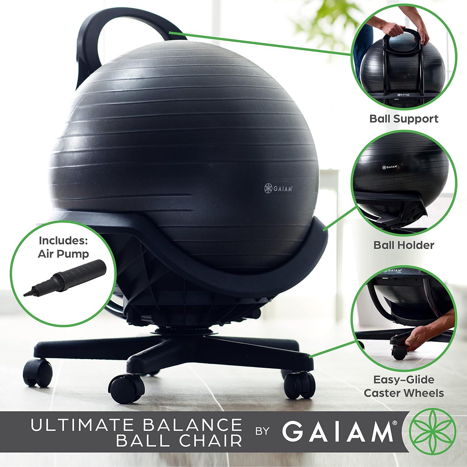 imageGaiam Kids Balance Ball Chair Classic Childrens Stability Ball Chair Alternative School Classroom Flexible Desk Seating for Active Students with Satisfaction Guarantee BlueGreenSwivel Base Black