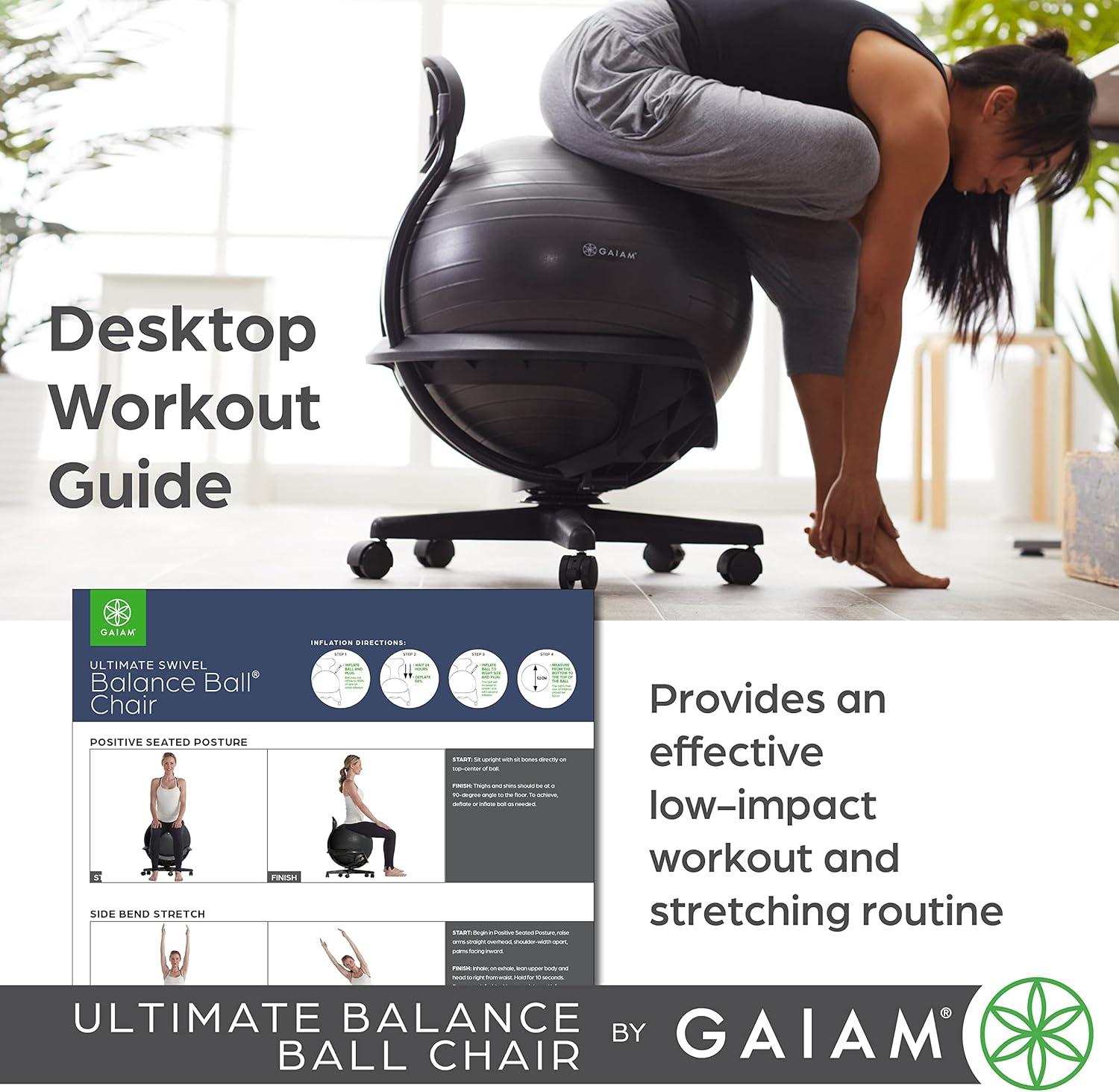 imageGaiam Kids Balance Ball Chair Classic Childrens Stability Ball Chair Alternative School Classroom Flexible Desk Seating for Active Students with Satisfaction Guarantee BlueGreenSwivel Base Black