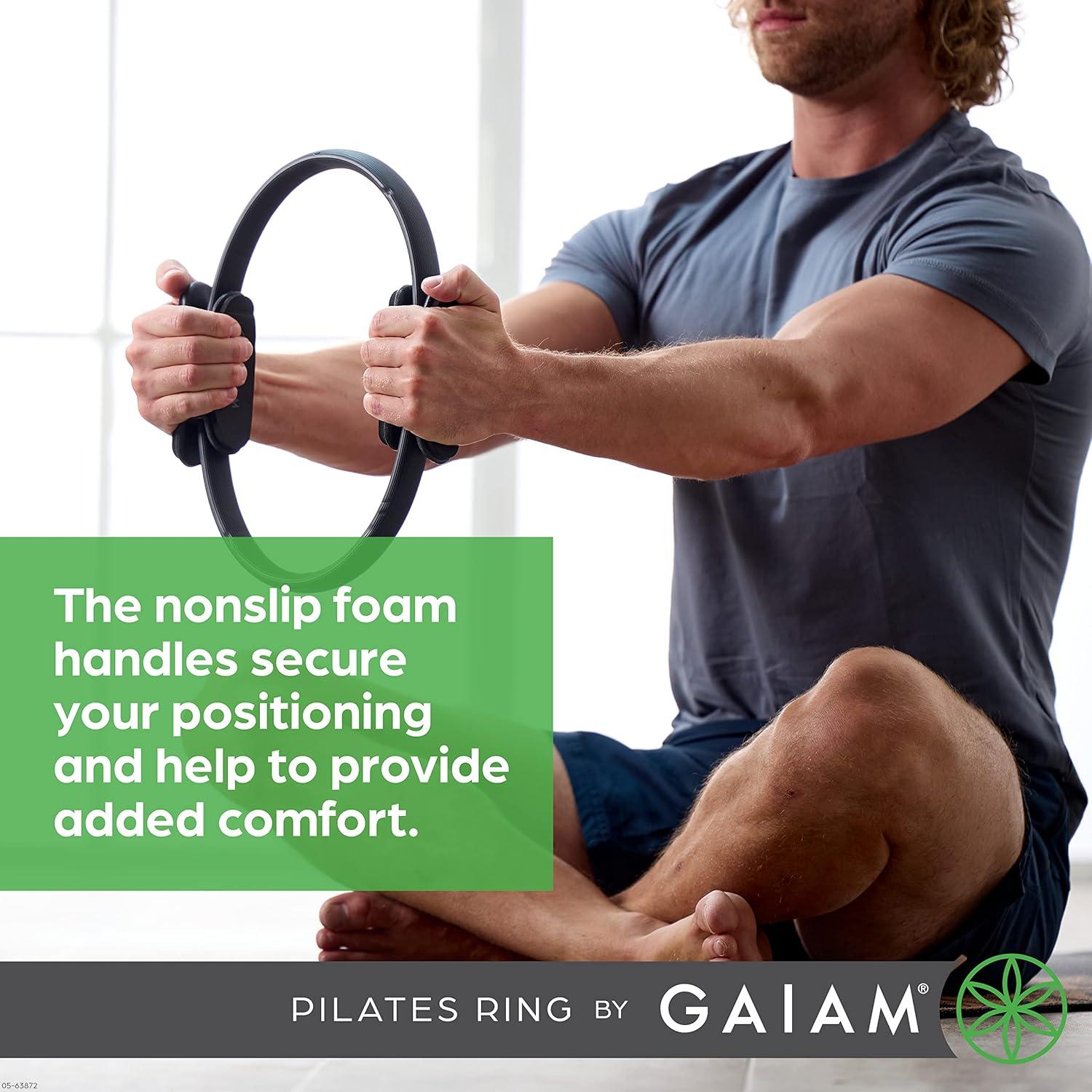 imageGaiam Pilates Ring Fitness Circle Lightweight ampamp Durable Foam Padded Handles Flexible Resistance Exercise Equipment for Toning Arms ThighsLegs ampamp CoreBlack