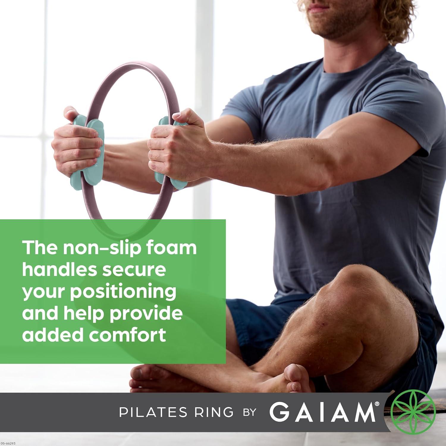 imageGaiam Pilates Ring Fitness Circle Lightweight ampamp Durable Foam Padded Handles Flexible Resistance Exercise Equipment for Toning Arms ThighsLegs ampamp CoreDusty PinkSeafoam