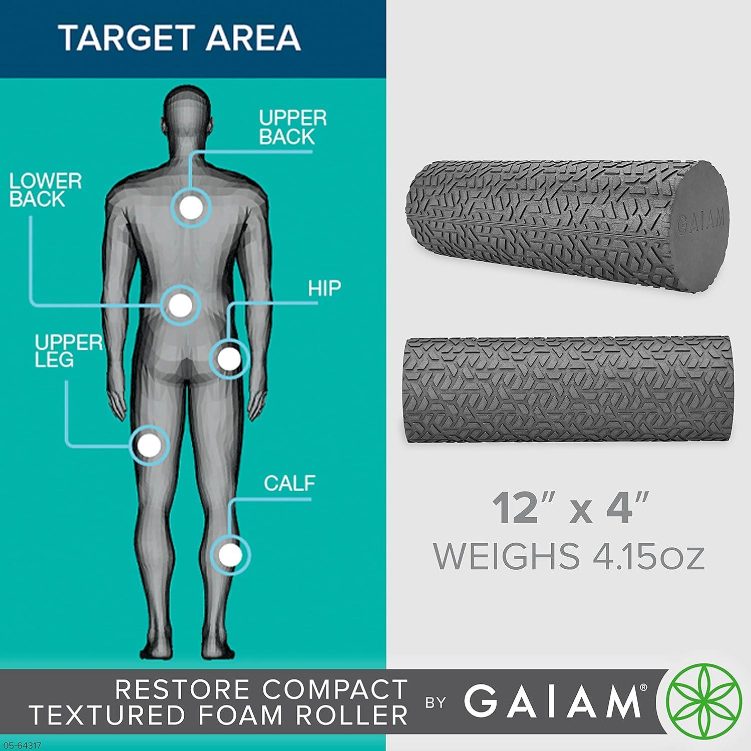 imageGaiam Restore Compact Textured Foam Roller for Muscle Repair and Exercise 12L X 4quot Diameter Massager Roller Ideal for Improved Circulation and Easing Muscle Tension