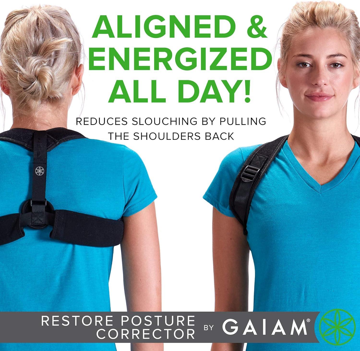 imageGaiam Restore Posture Corrector for Women ampamp Men Back Straightener Adjustable Straps Compact Brace Support for Clavicle Neck Shoulder Invisible Pain ReliefClassic