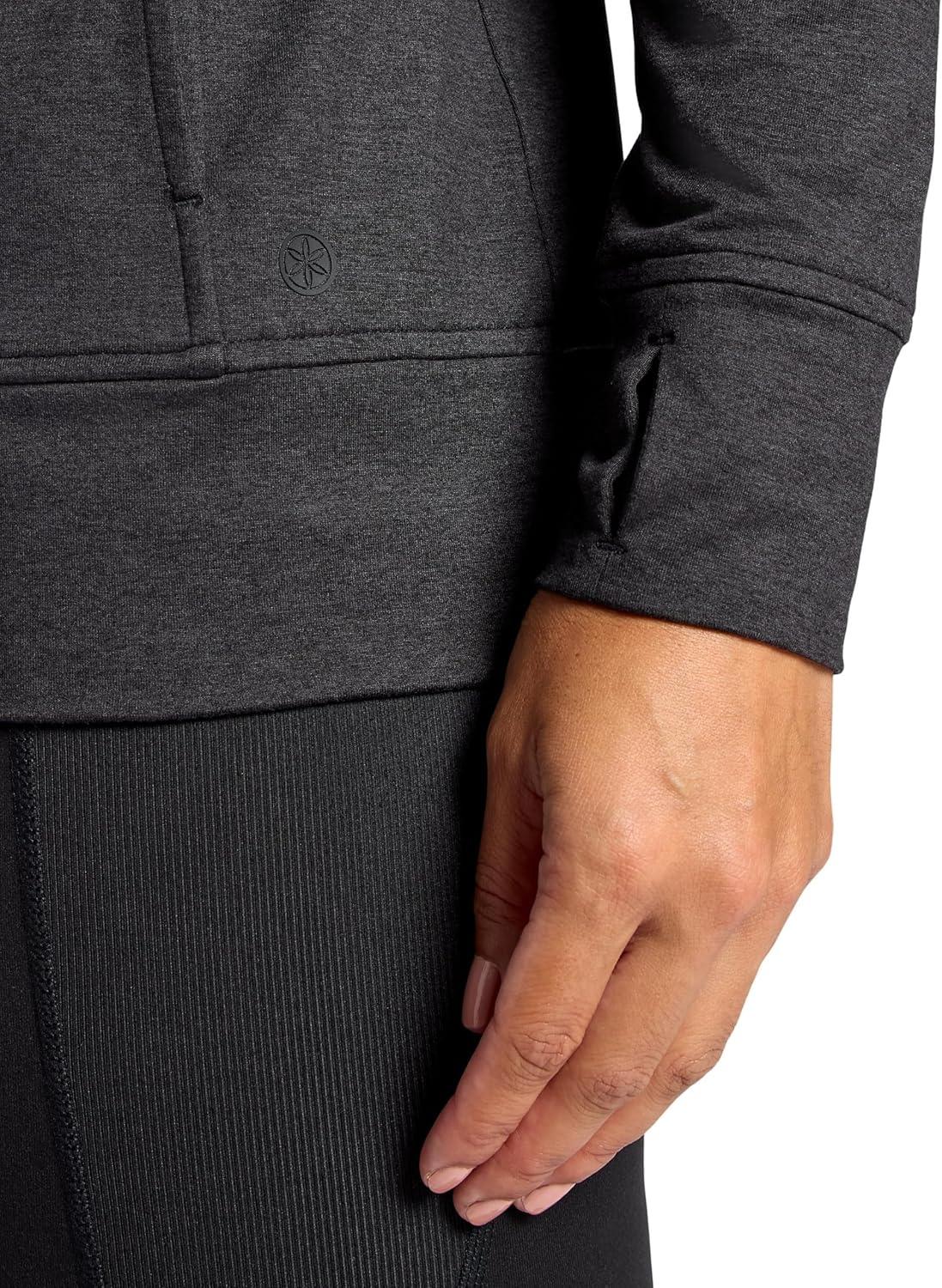 imageGaiam Womens Marled Hooded Jacket Slim Fit Stretch Midweight Heathered MaterialBlack Heather Tap Shoe