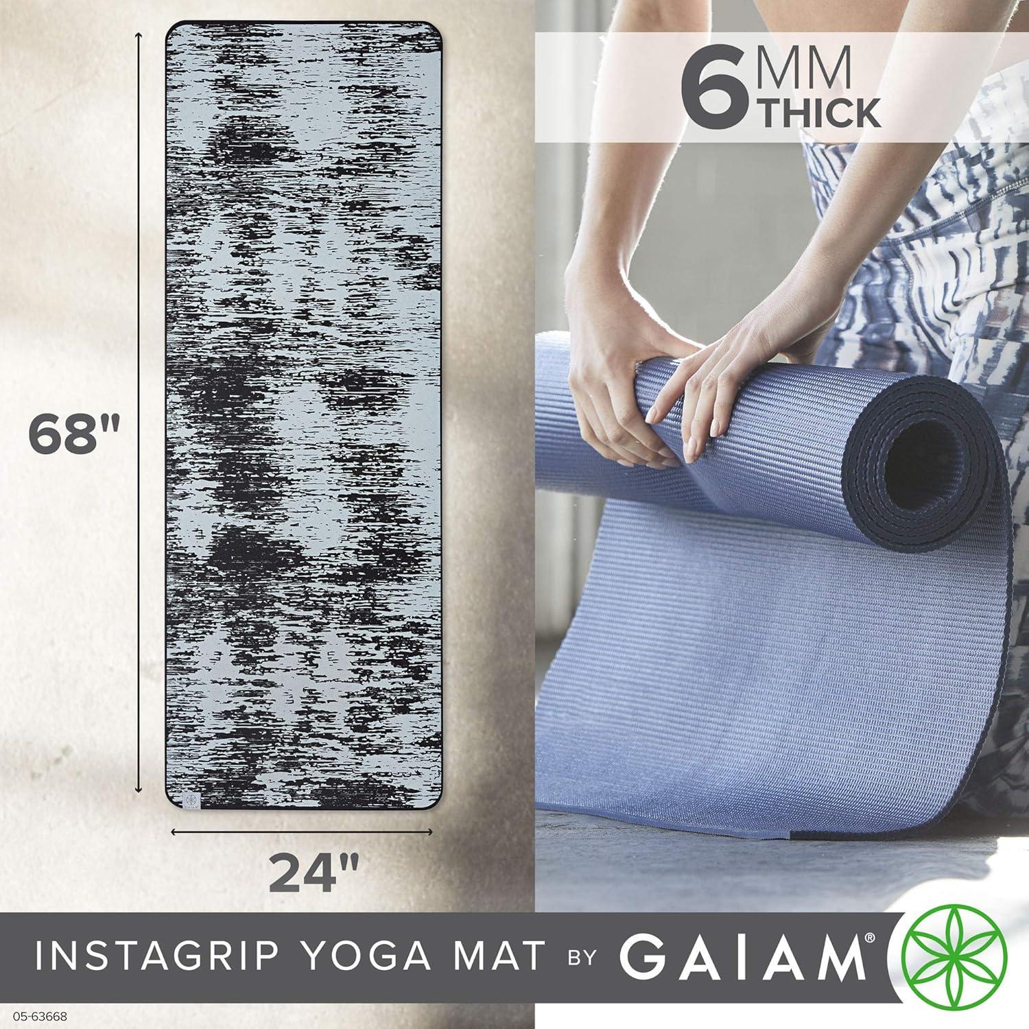 imageGaiam Yoga Mat  6mm InstaGrip Extra Thick ampamp Dense Textured Non Slip Exercise Mat for All Types of Yoga ampamp Floor Workouts 68quot L x 24quot W x 6mm ThickObsidian