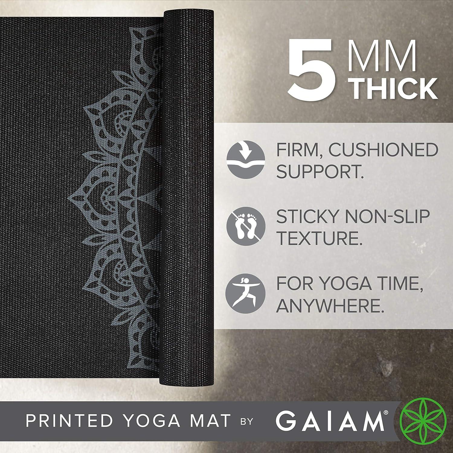 imageGaiam Yoga Mat Premium 5mm Print Thick Non Slip Exercise ampamp Fitness Mat for All Types of Yoga Pilates ampamp Floor Workouts 68quot x 24quot x 5mmBlack Marrakesh