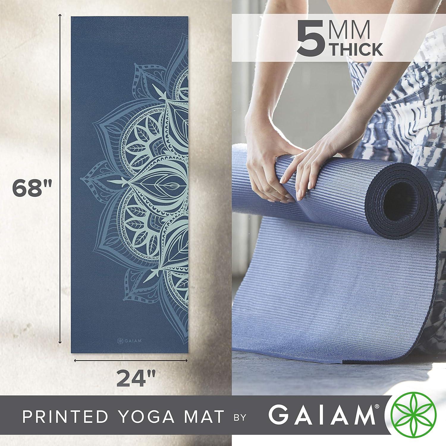 imageGaiam Yoga Mat Premium 5mm Print Thick Non Slip Exercise ampamp Fitness Mat for All Types of Yoga Pilates ampamp Floor Workouts 68quot x 24quot x 5mmCool Mint Point