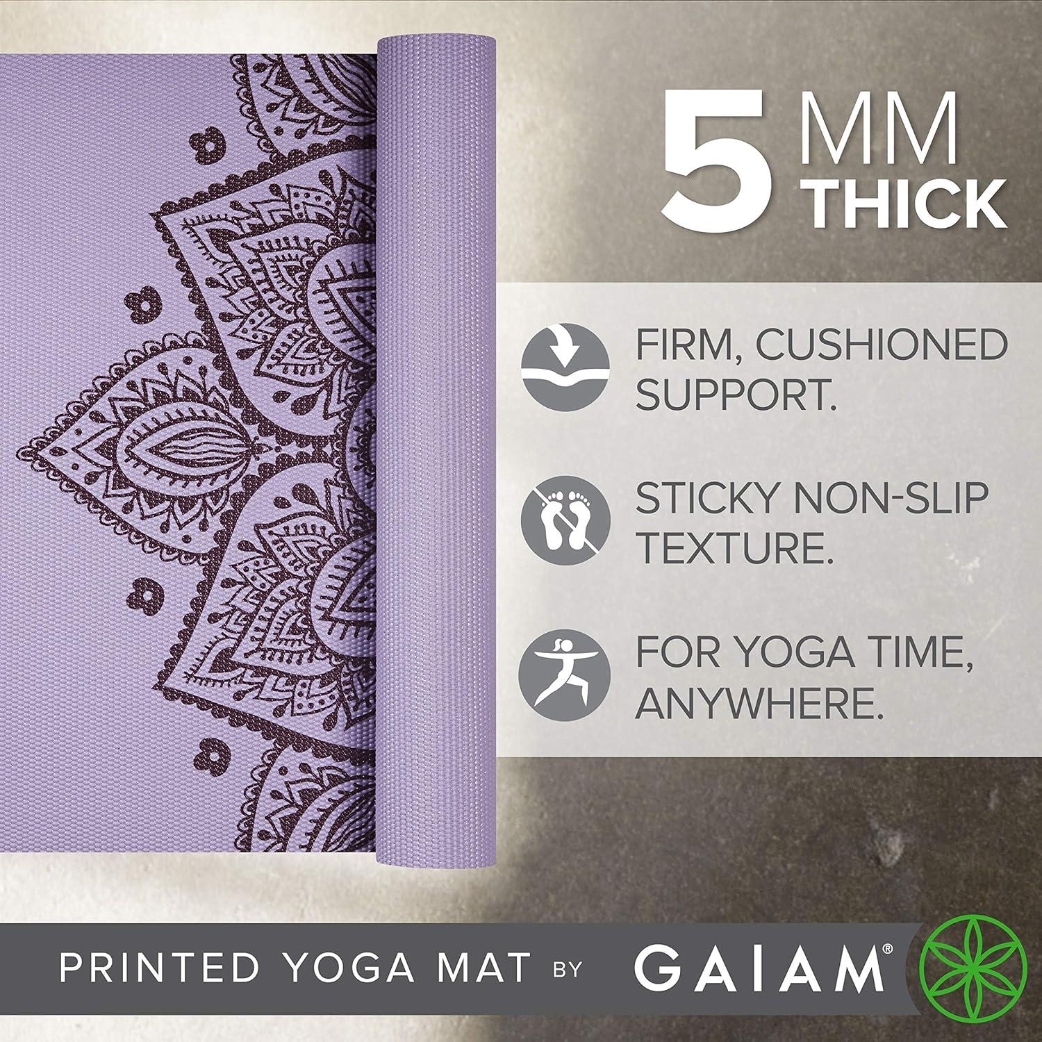 imageGaiam Yoga Mat Premium 5mm Print Thick Non Slip Exercise ampamp Fitness Mat for All Types of Yoga Pilates ampamp Floor Workouts 68quot x 24quot x 5mmNew Lilac Sundial