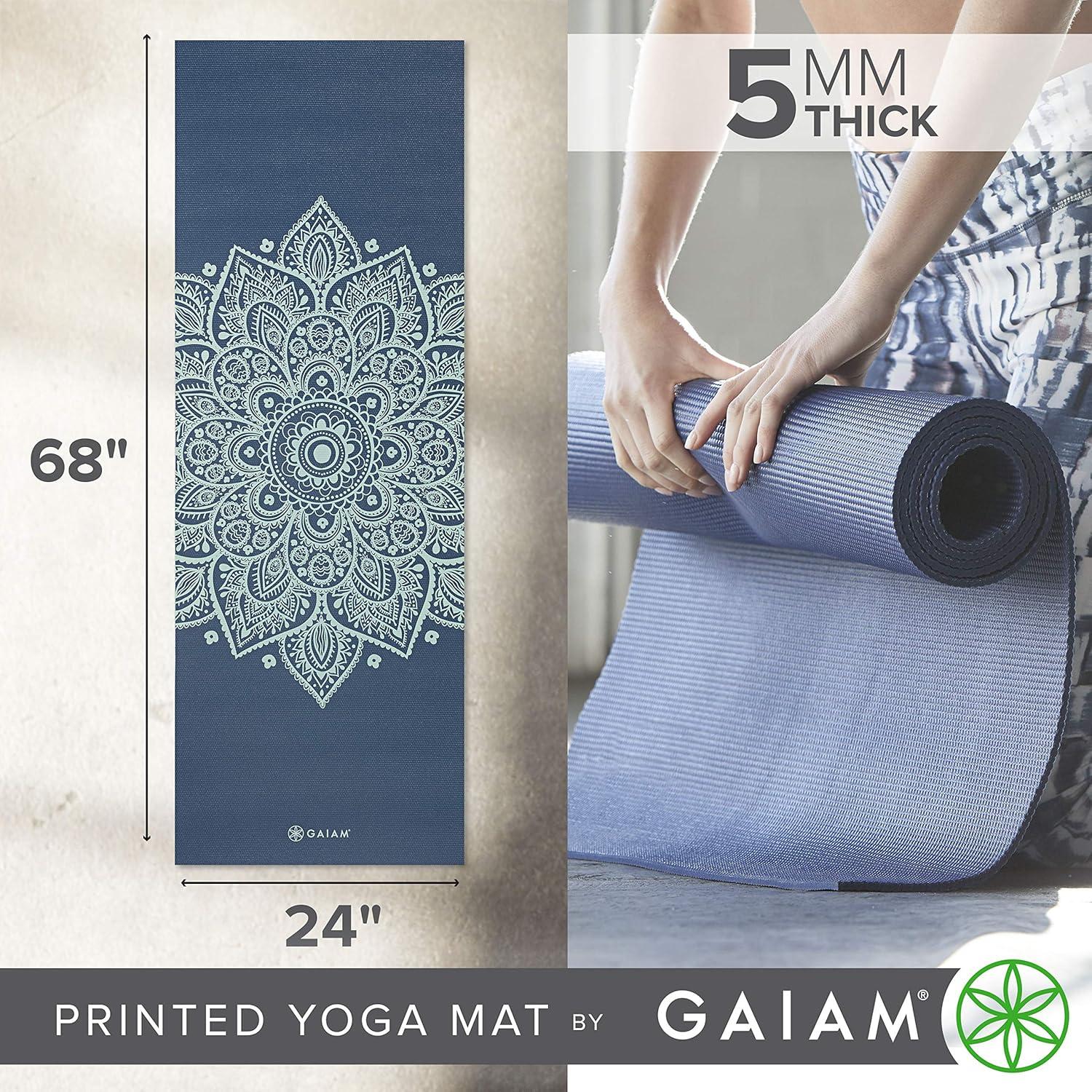 imageGaiam Yoga Mat Premium 5mm Print Thick Non Slip Exercise ampamp Fitness Mat for All Types of Yoga Pilates ampamp Floor Workouts 68quot x 24quot x 5mmIndigo Sundial
