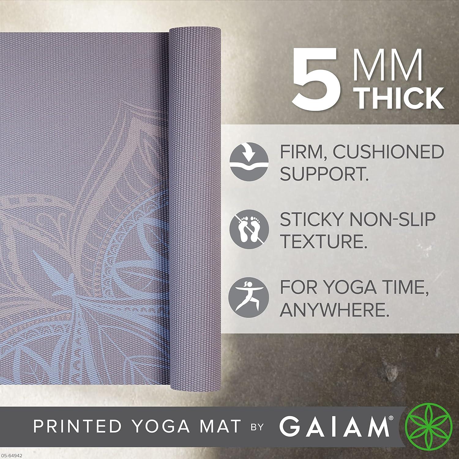 imageGaiam Yoga Mat Premium 5mm Print Thick Non Slip Exercise ampamp Fitness Mat for All Types of Yoga Pilates ampamp Floor Workouts 68quot x 24quot x 5mmDusty Purple Point