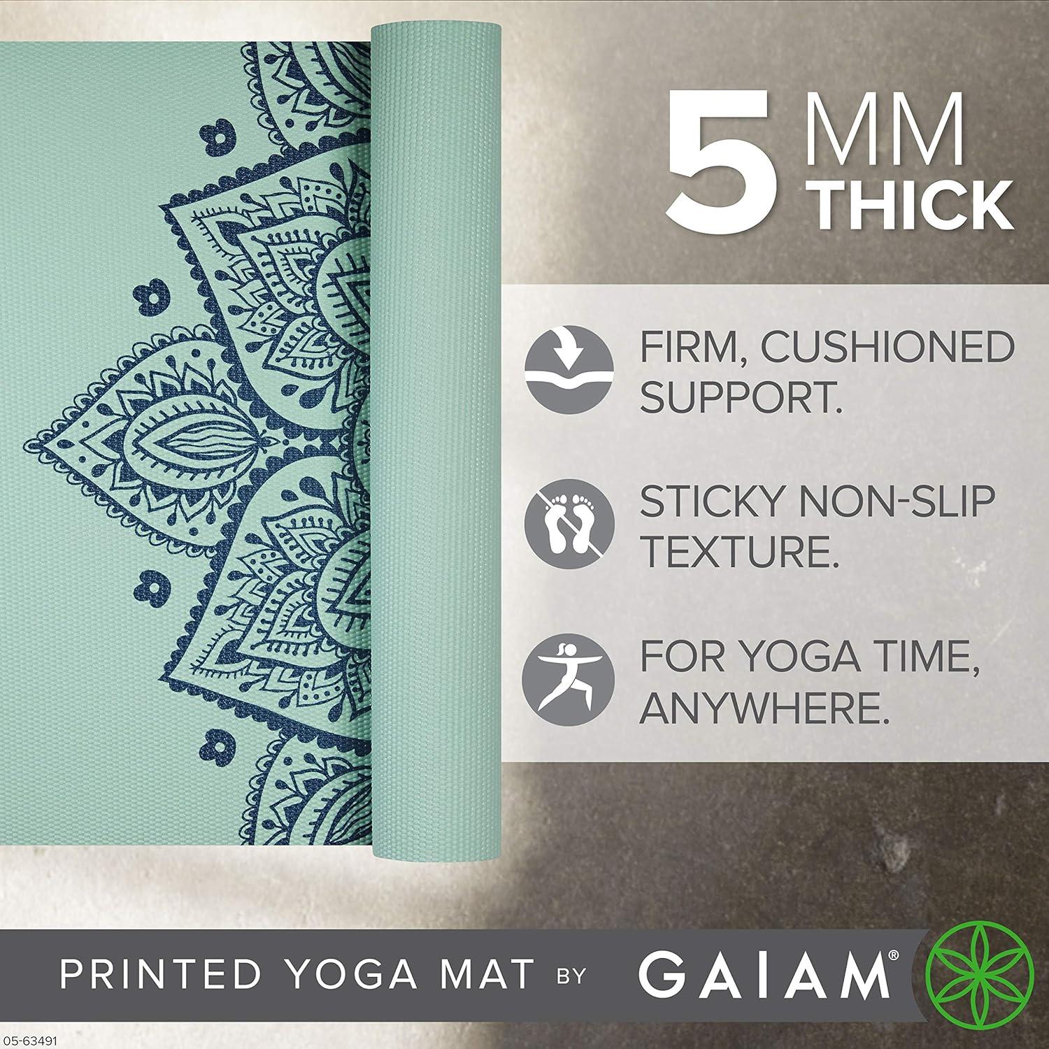 imageGaiam Yoga Mat Premium 5mm Print Thick Non Slip Exercise ampamp Fitness Mat for All Types of Yoga Pilates ampamp Floor Workouts 68quot x 24quot x 5mmCool Mint Sundial