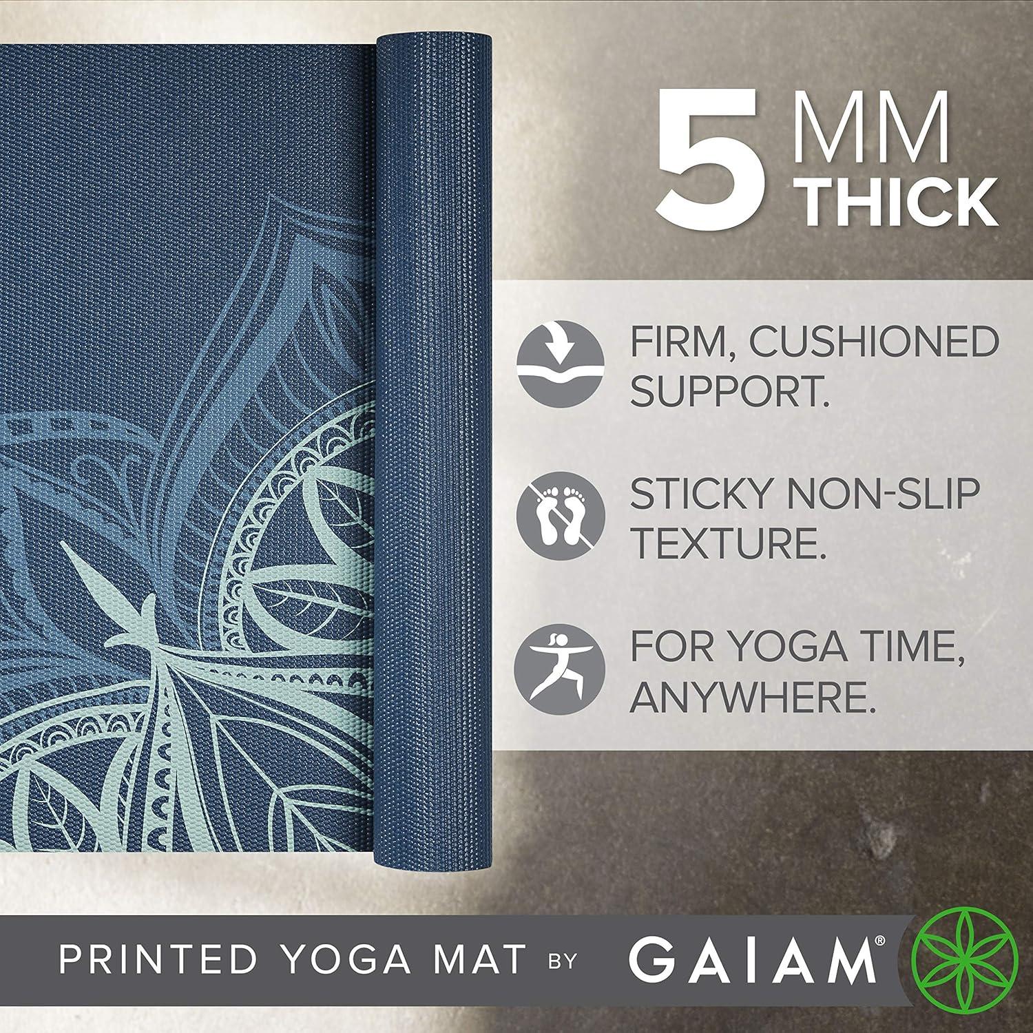 imageGaiam Yoga Mat Premium 5mm Print Thick Non Slip Exercise ampamp Fitness Mat for All Types of Yoga Pilates ampamp Floor Workouts 68quot x 24quot x 5mmCool Mint Point