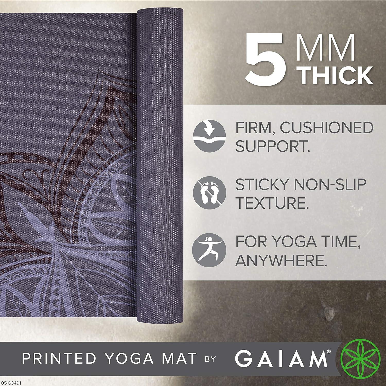imageGaiam Yoga Mat Premium 5mm Print Thick Non Slip Exercise ampamp Fitness Mat for All Types of Yoga Pilates ampamp Floor Workouts 68quot x 24quot x 5mmAubergine Point