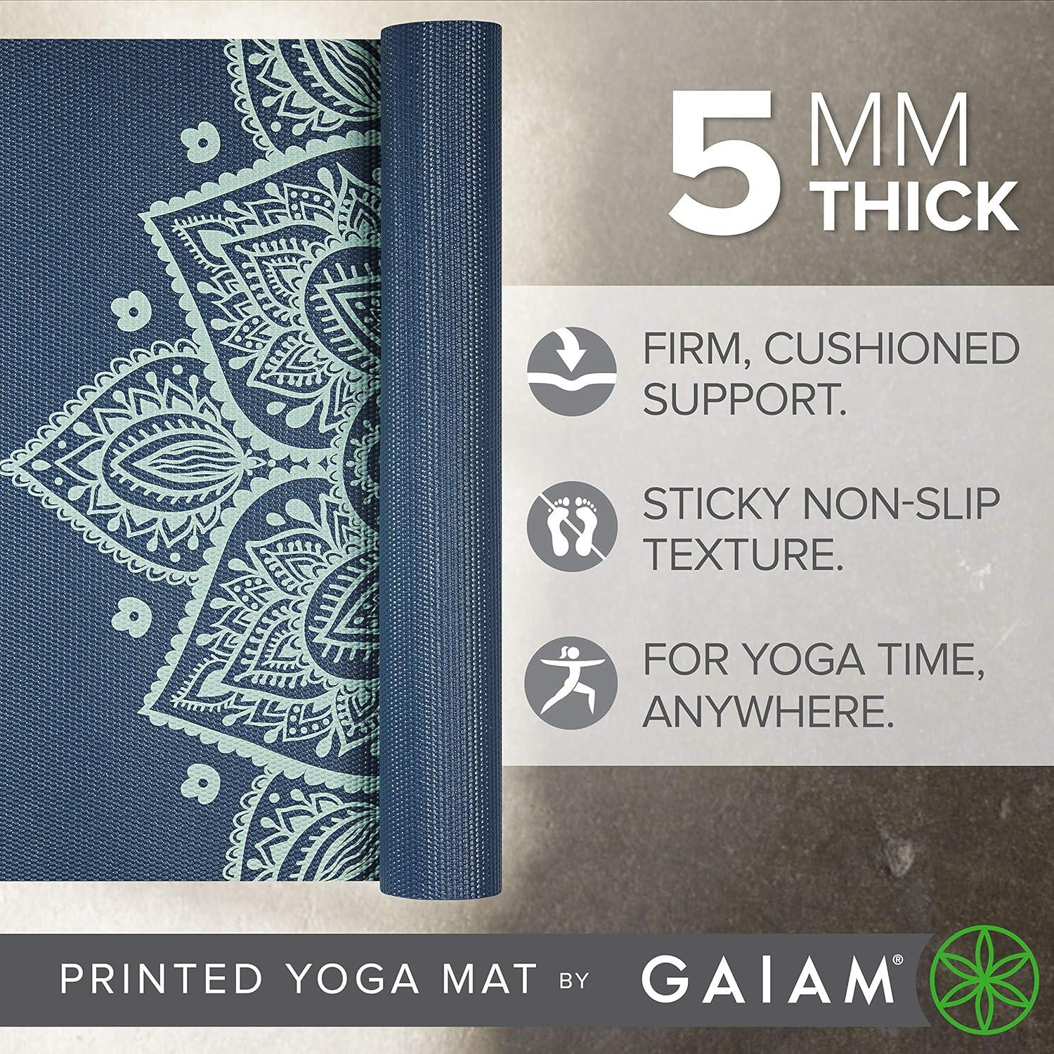 imageGaiam Yoga Mat Premium 5mm Print Thick Non Slip Exercise ampamp Fitness Mat for All Types of Yoga Pilates ampamp Floor Workouts 68quot x 24quot x 5mmIndigo Sundial