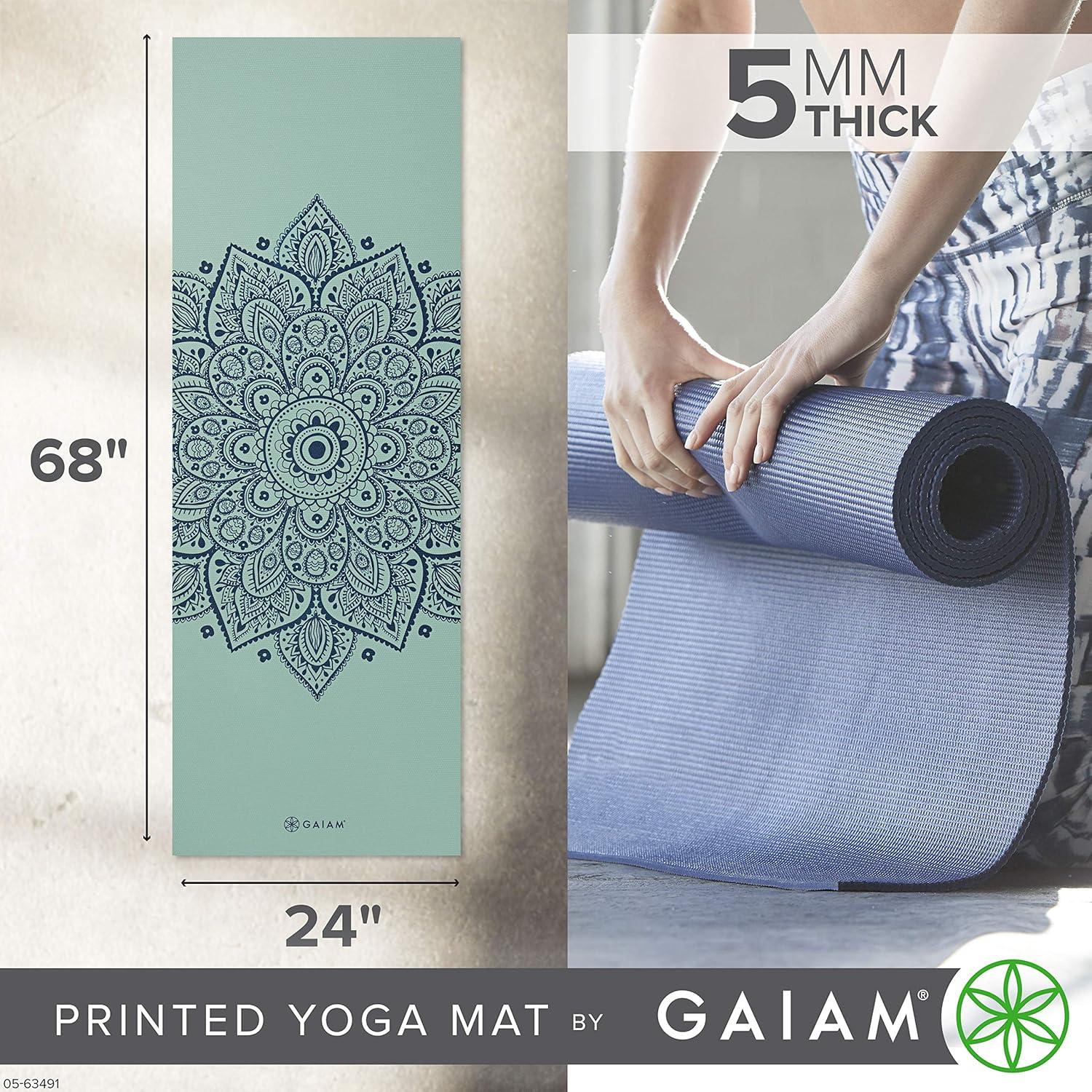 imageGaiam Yoga Mat Premium 5mm Print Thick Non Slip Exercise ampamp Fitness Mat for All Types of Yoga Pilates ampamp Floor Workouts 68quot x 24quot x 5mmCool Mint Sundial