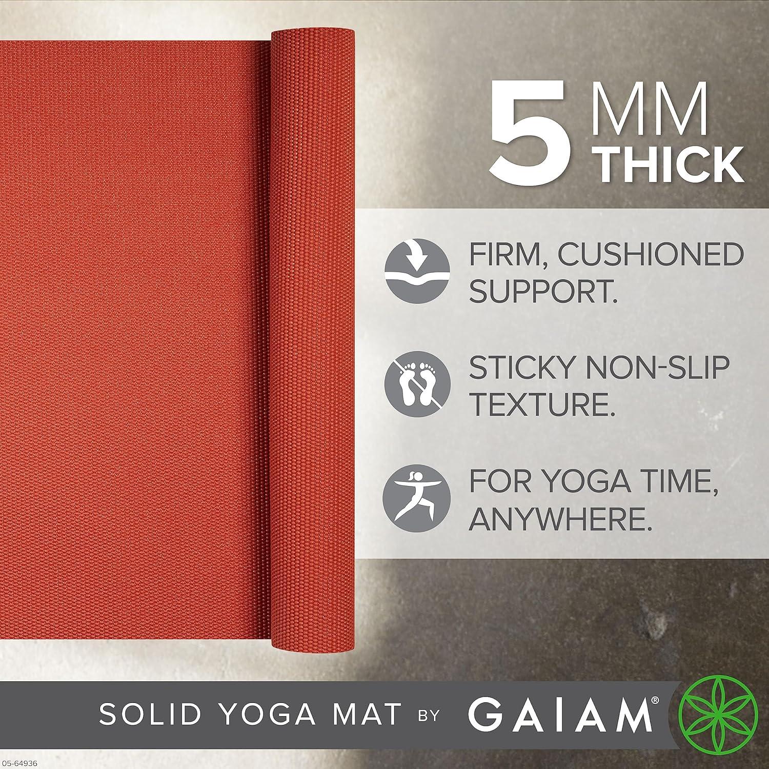 imageGaiam Yoga Mat Premium 5mm Solid Thick Non Slip Exercise ampamp Fitness Mat for All Types of Yoga Pilates ampamp Floor Workouts 68quot x 24quot x 5mmSunburnt